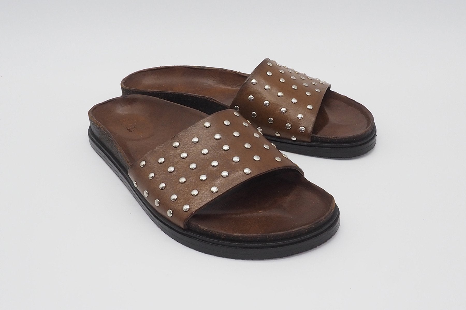 Damen Slides mit Naturfussbett - Vaquettaleder in Mittelbraun - Nachhaltig Damen Mules & Sabots Brador