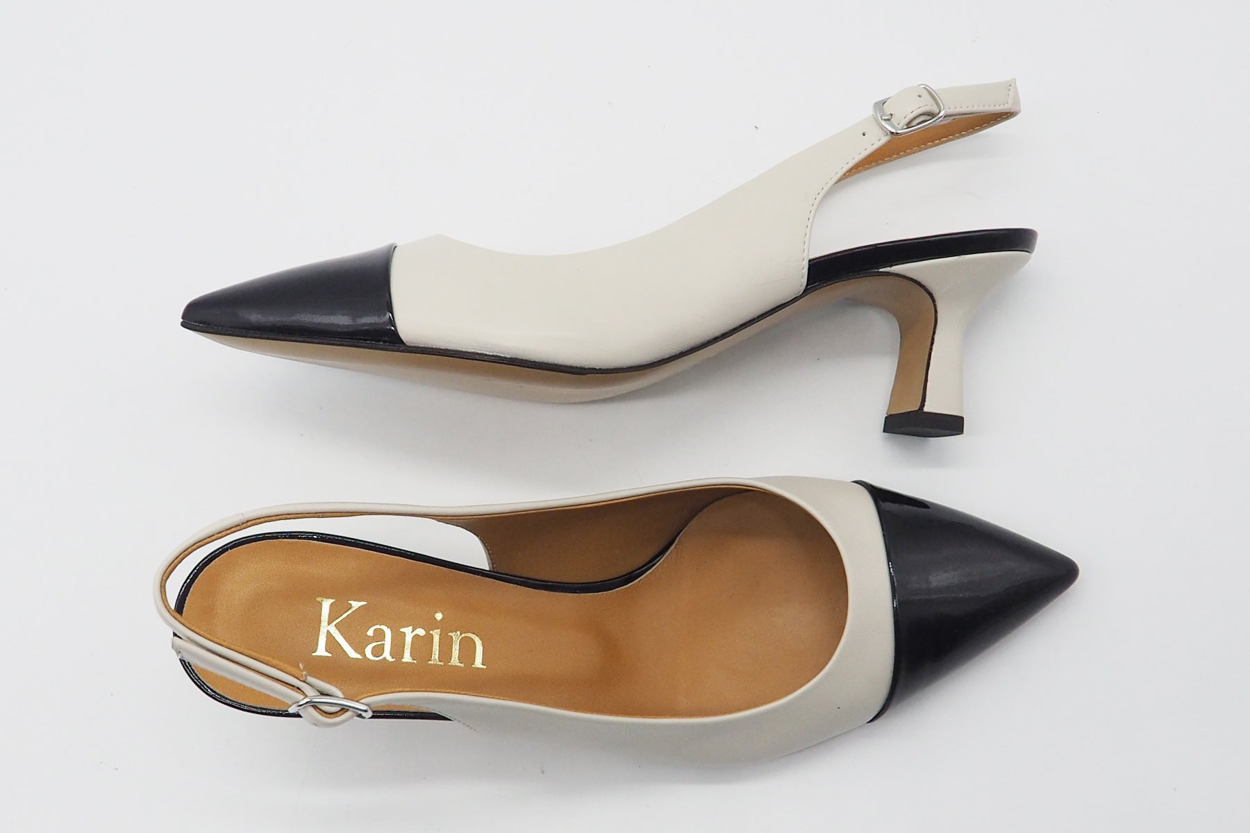 Damen Sling aus Glatt- & Lackleder in Creme & Dunkelblau - Absatz 5,5cm Damen Pumps & Slings Karin