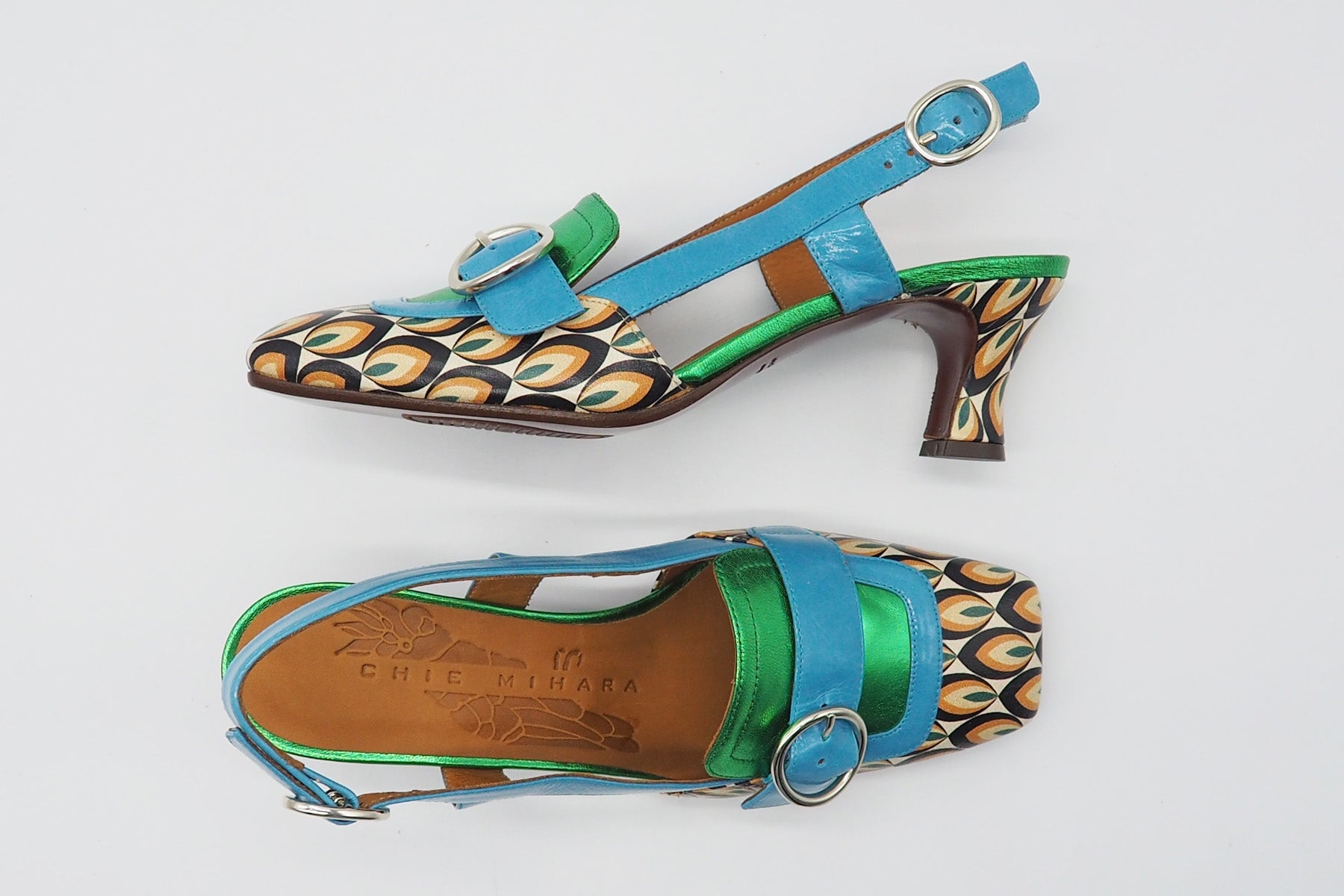 Damen Sling aus Leder & Metallicleder in Multicolor, Blau & Grün - Absatz 6cm Damen Pumps & Slings Chie Mihara