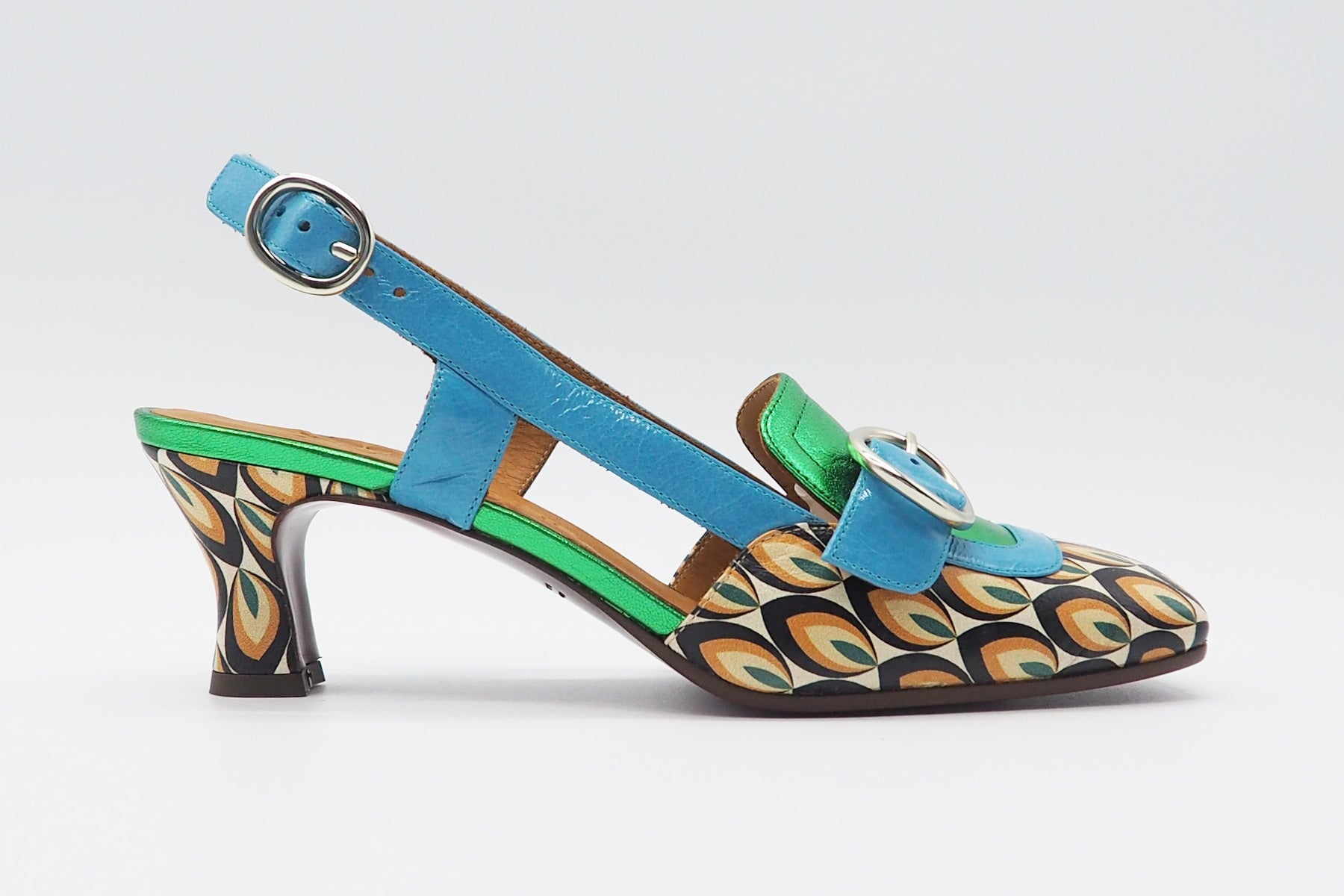 Damen Sling aus Leder & Metallicleder in Multicolor, Blau & Grün - Absatz 6cm Damen Pumps & Slings Chie Mihara