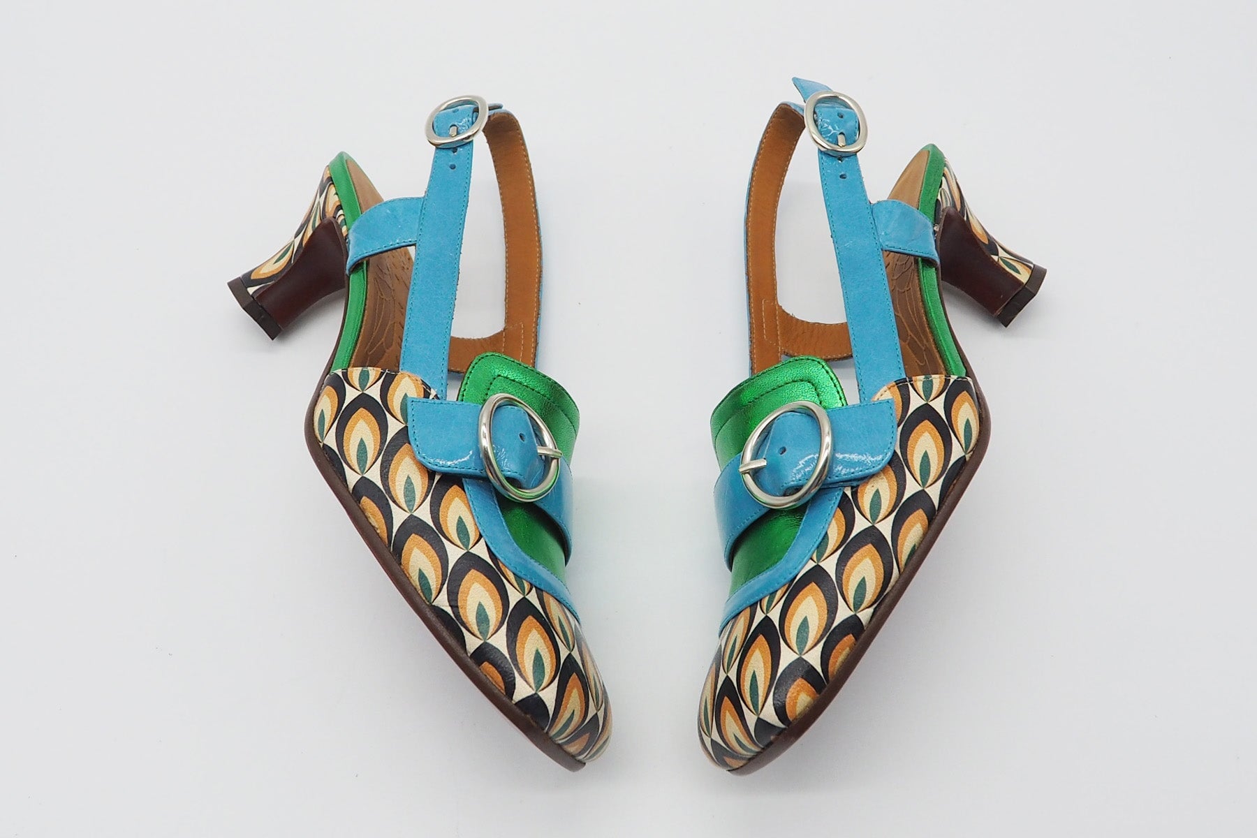 Damen Sling aus Leder & Metallicleder in Multicolor, Blau & Grün - Absatz 6cm Damen Pumps & Slings Chie Mihara