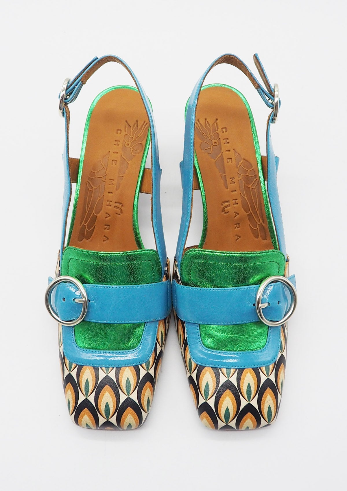 Damen Sling aus Leder & Metallicleder in Multicolor, Blau & Grün - Absatz 6cm Damen Pumps & Slings Chie Mihara