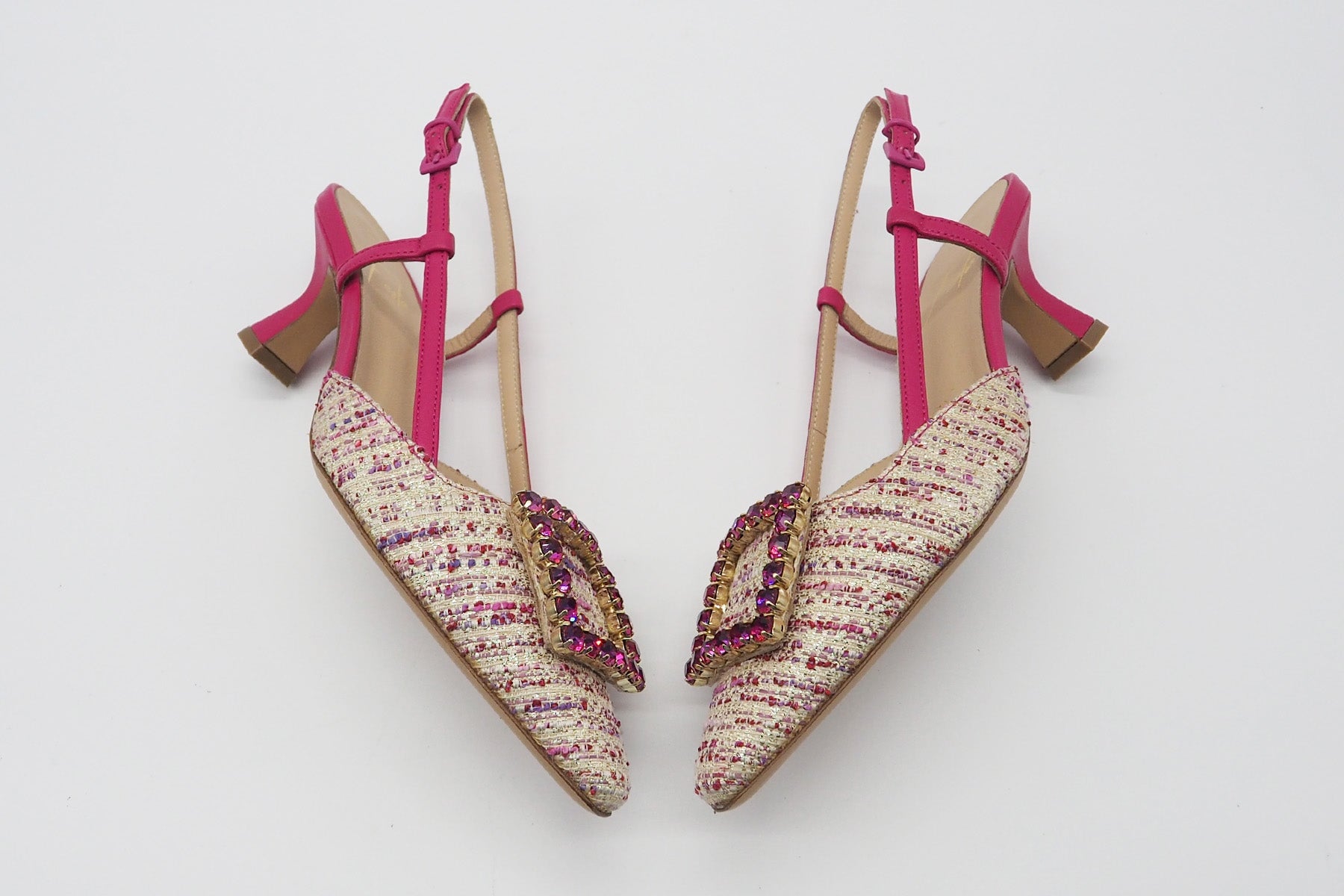 Damen Sling aus Leinen in Multicolor & Fuchsia mit Glitzersteinen - Absatz 8cm Damen Pumps & Slings Roberto Festa