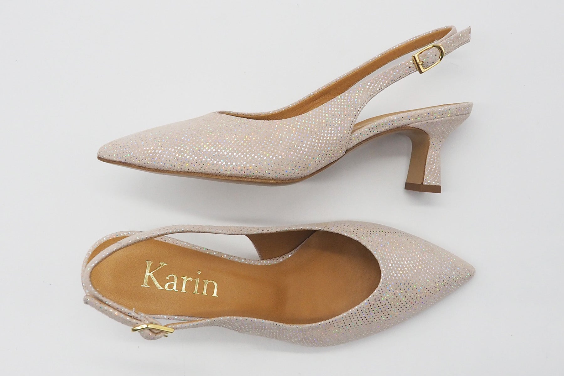 Damen Sling aus Nubukleder in Nude mit Glitter - Absatz 5,5cm Damen Pumps & Slings Karin