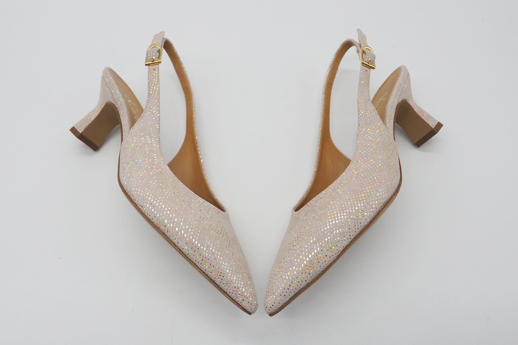 Damen Sling aus Nubukleder in Nude mit Glitter - Absatz 5,5cm Damen Pumps & Slings Karin