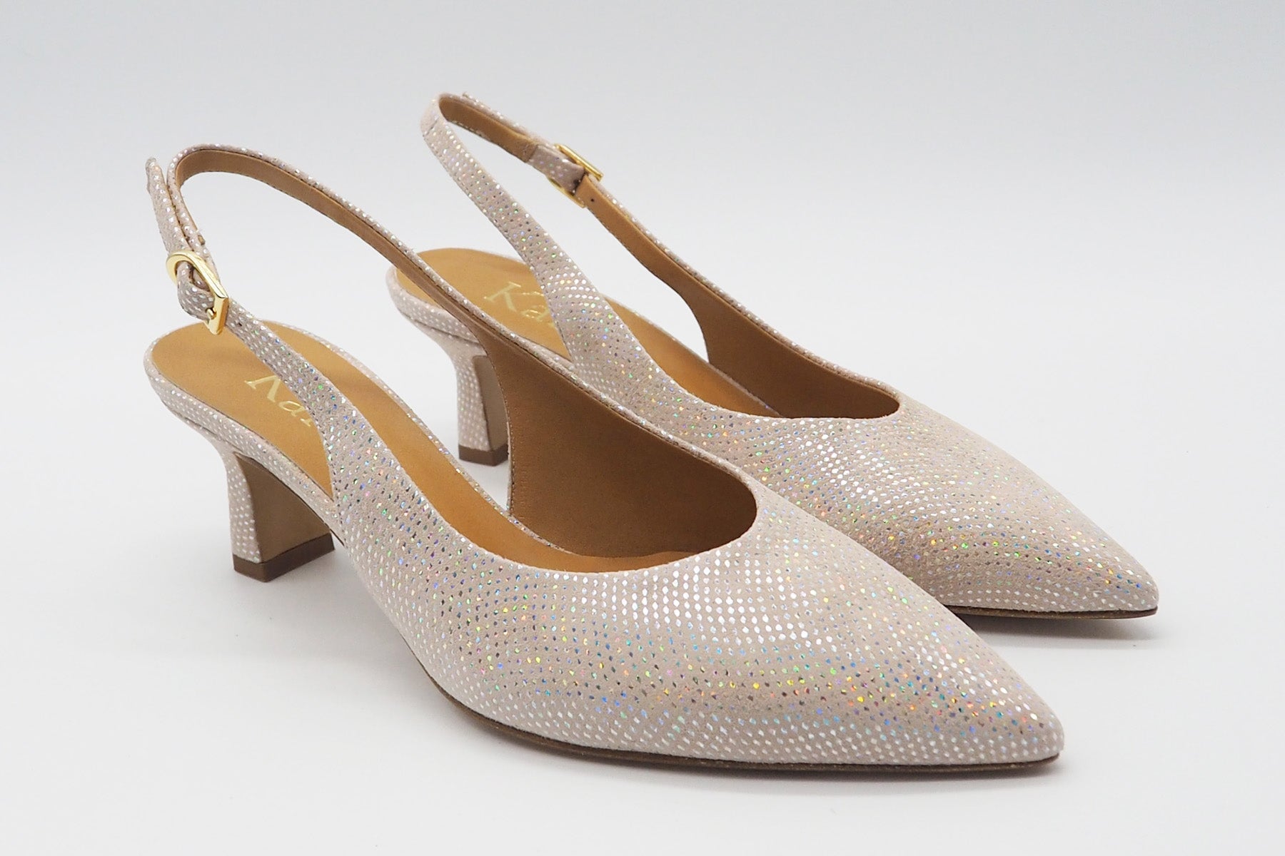 Damen Sling aus Nubukleder in Nude mit Glitter - Absatz 5,5cm Damen Pumps & Slings Karin