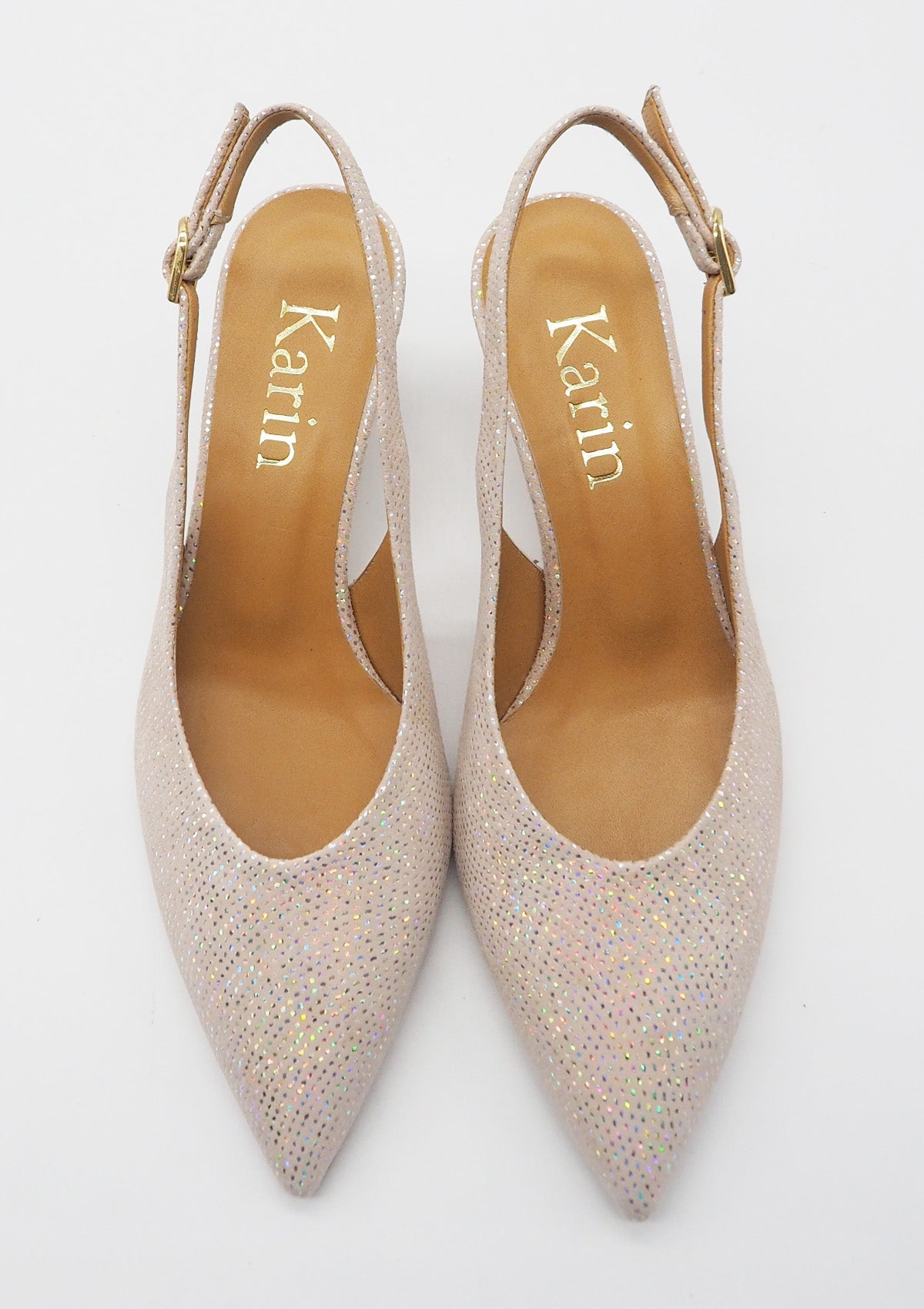 Damen Sling aus Nubukleder in Nude mit Glitter - Absatz 5,5cm Damen Pumps & Slings Karin