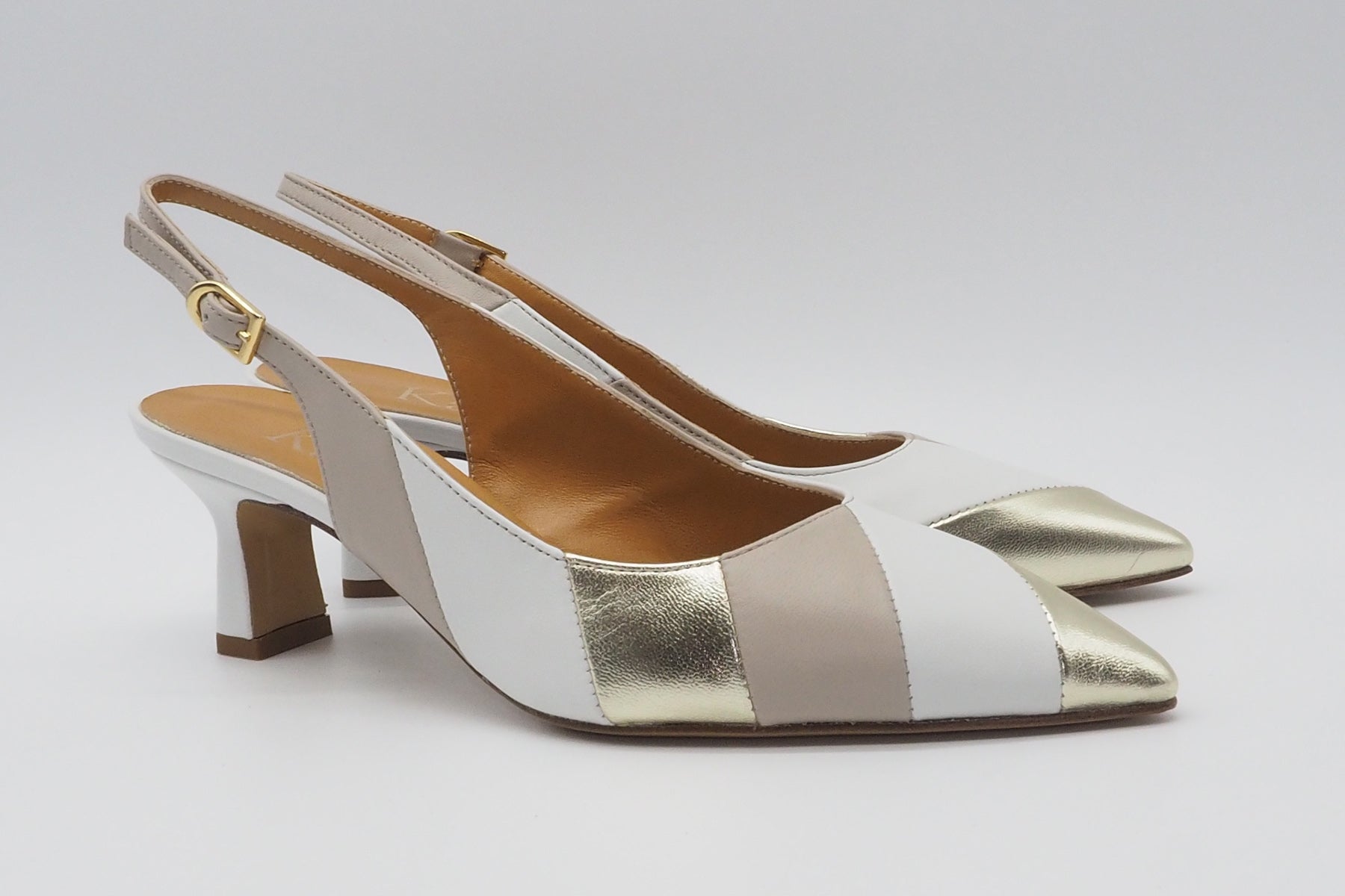 Damen Sling-Pumps aus Leder & Metallicleder in Gold, Weiß & Tope Damen Pumps & Slings Karin