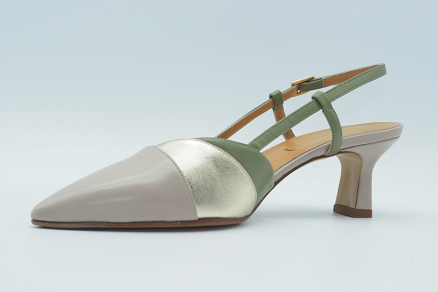 Damen Sling-Pumps aus Leder & Metallicleder in Tope, Gold & Grün Damen Pumps & Slings Karin