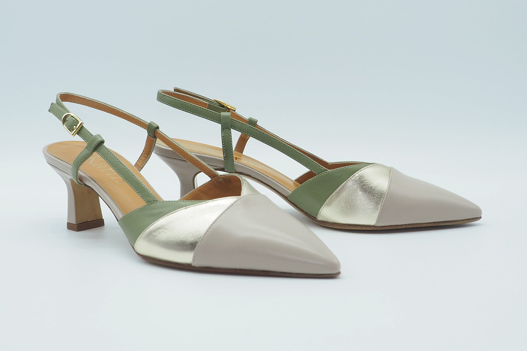 Damen Sling-Pumps aus Leder & Metallicleder in Tope, Gold & Grün Damen Pumps & Slings Karin