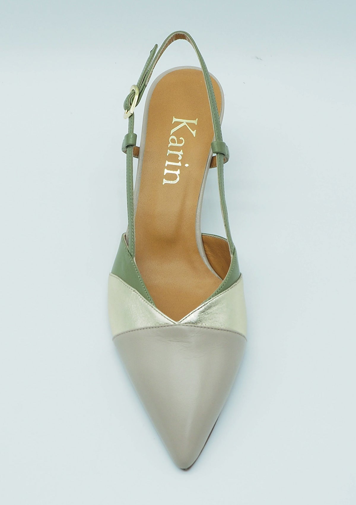 Damen Sling-Pumps aus Leder & Metallicleder in Tope, Gold & Grün Damen Pumps & Slings Karin