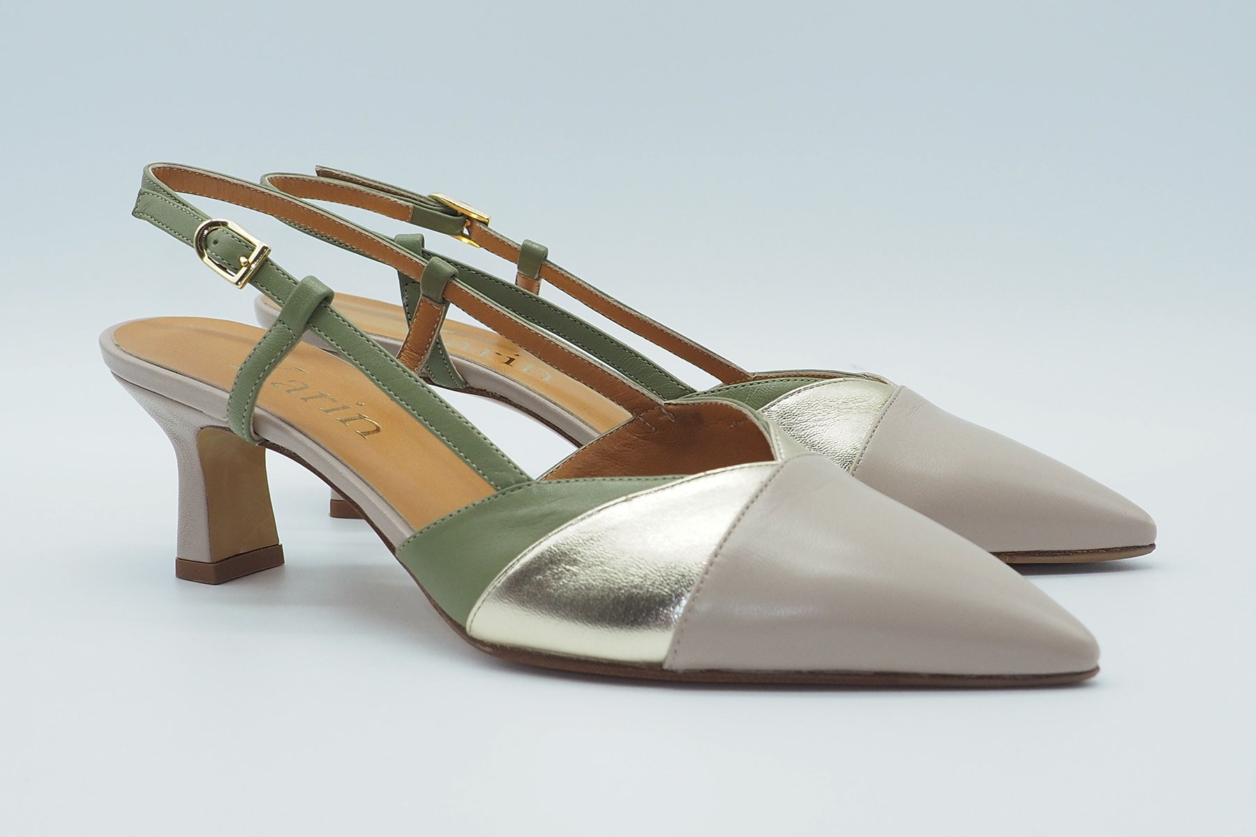 Damen Sling-Pumps aus Leder & Metallicleder in Tope, Gold & Grün Damen Pumps & Slings Karin