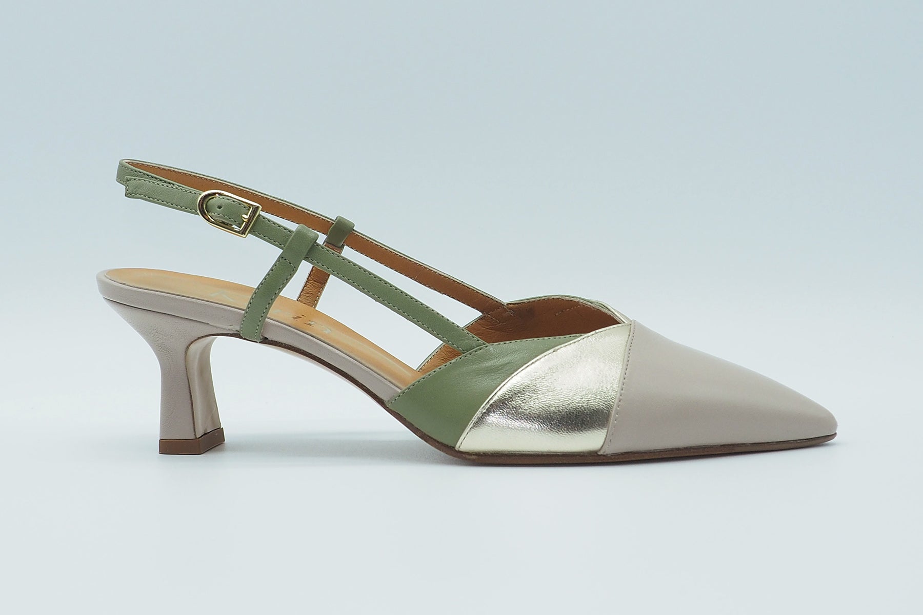 Damen Sling-Pumps aus Leder & Metallicleder in Tope, Gold & Grün Damen Pumps & Slings Karin