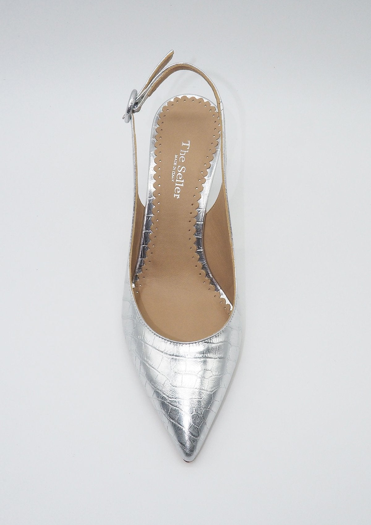 Damen Slingback-Pumps in cooler Reptilprägung Silber Damen Pumps & Slings The Seller