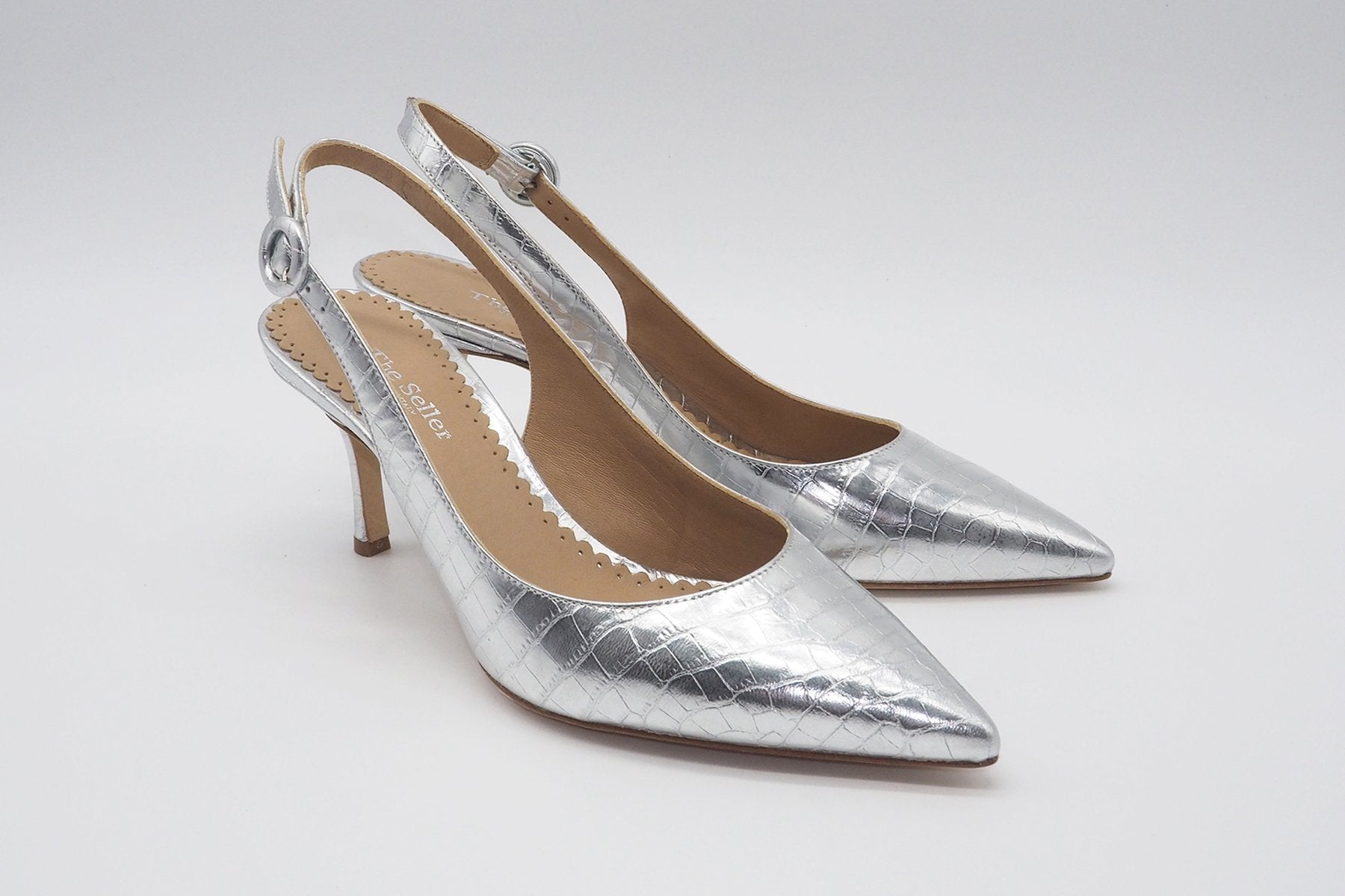 Damen Slingback-Pumps in cooler Reptilprägung Silber Damen Pumps & Slings The Seller
