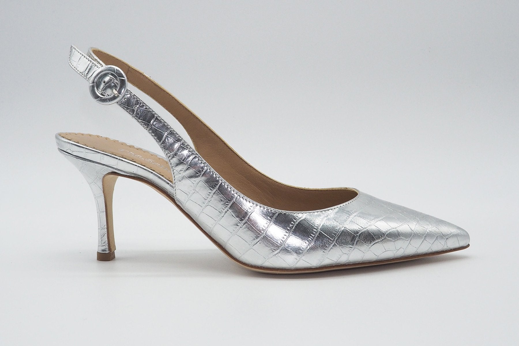 Damen Slingback-Pumps in cooler Reptilprägung Silber Damen Pumps & Slings The Seller