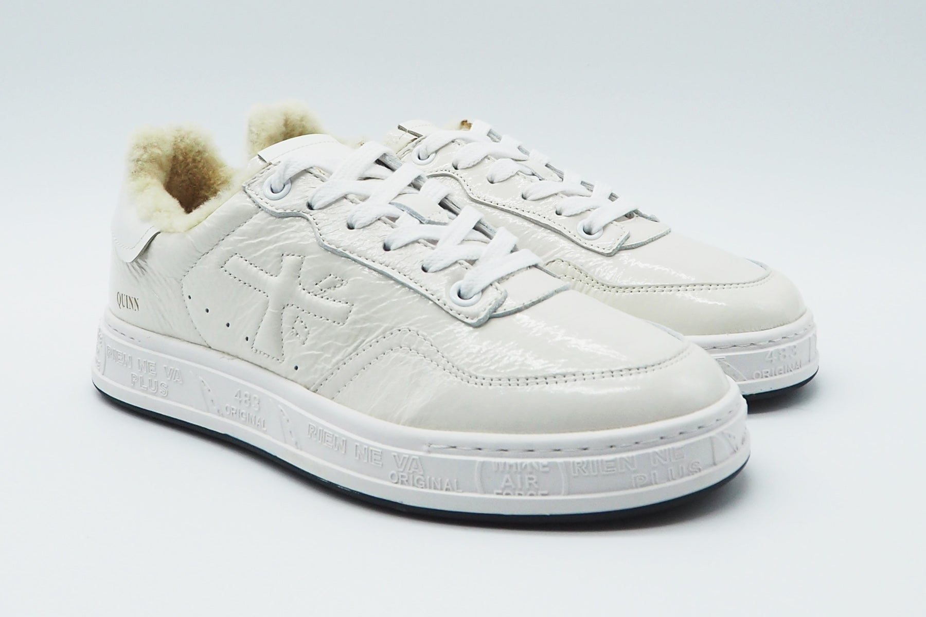 Damen Sneaker aus Glanzleder in Offwhite mit Lammfell Damen Sneaker Premiata