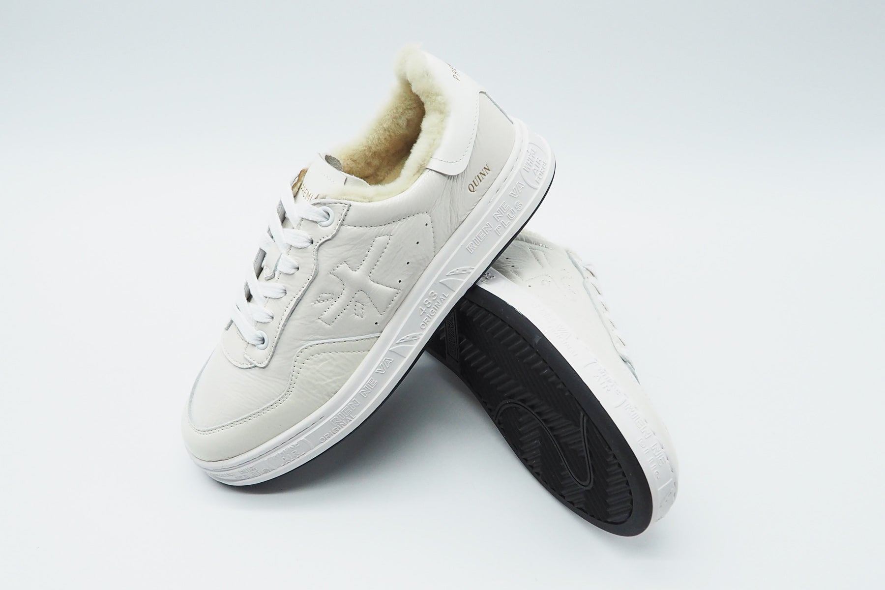 Damen Sneaker aus Glanzleder in Offwhite mit Lammfell Damen Sneaker Premiata