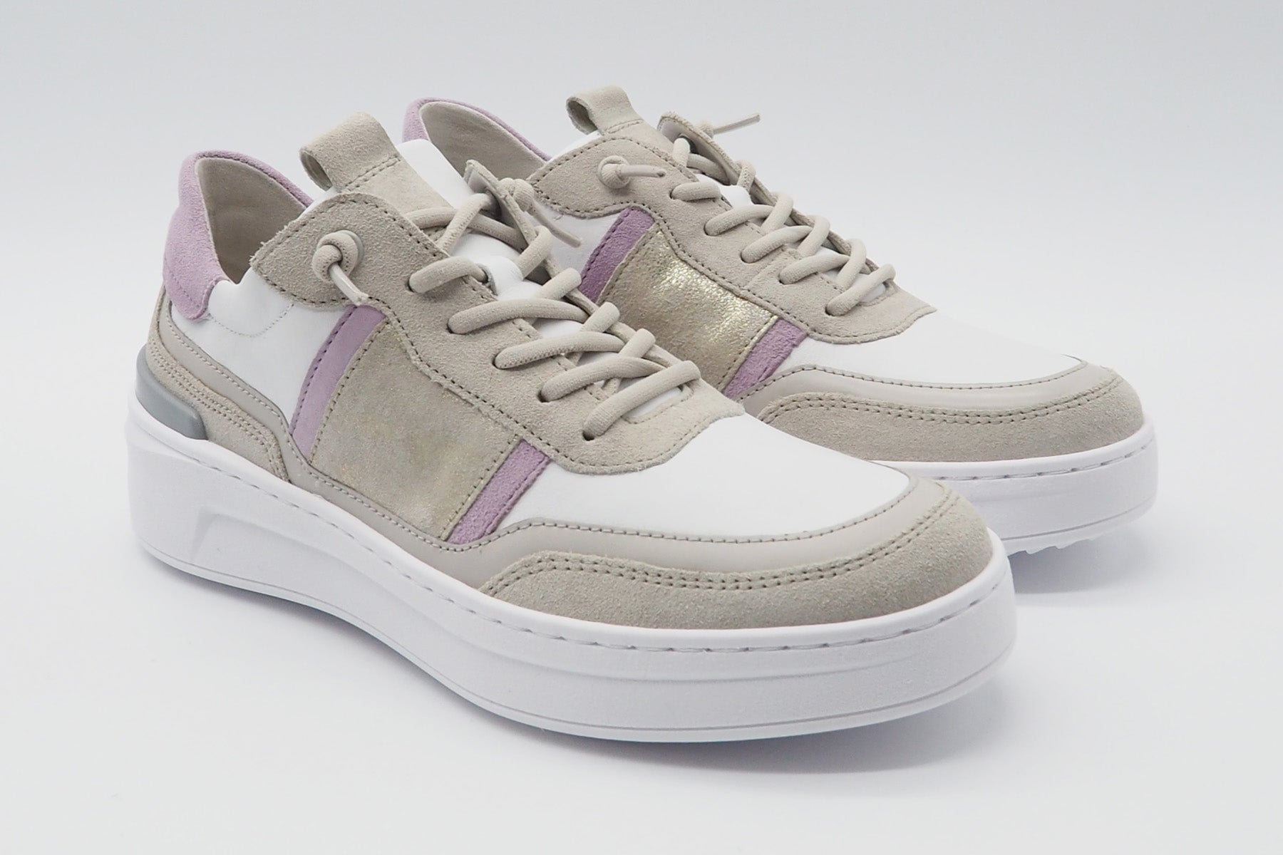 Damen Sneaker aus Leder & Veloursleder in Sand, Weiß & Lila Damen Sneaker Gabor
