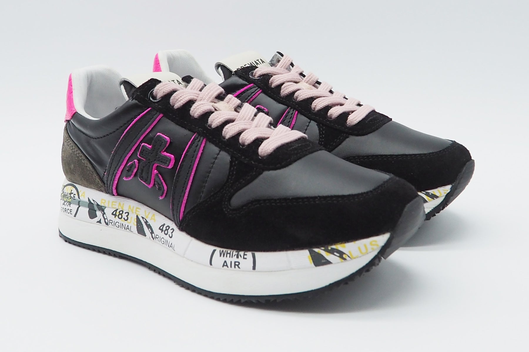 Damen Sneaker aus Nubukleder & Glattleder in Schwarz & Pink Damen Sneaker Premiata