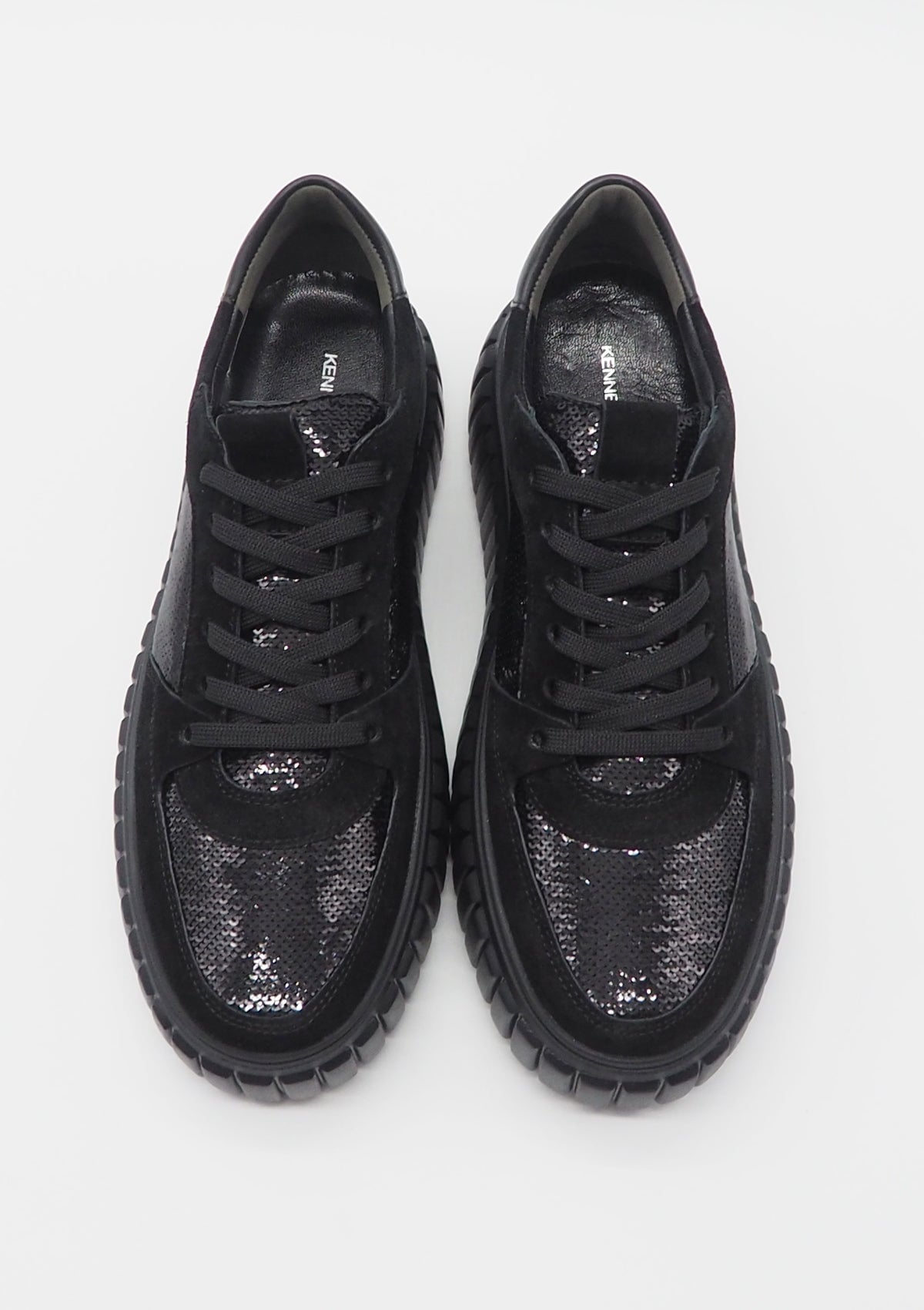 Damen Sneaker aus Veloursleder in Schwarz mit Pailletten - Absatz 3cm Damen Sneaker Kennel & Schmenger