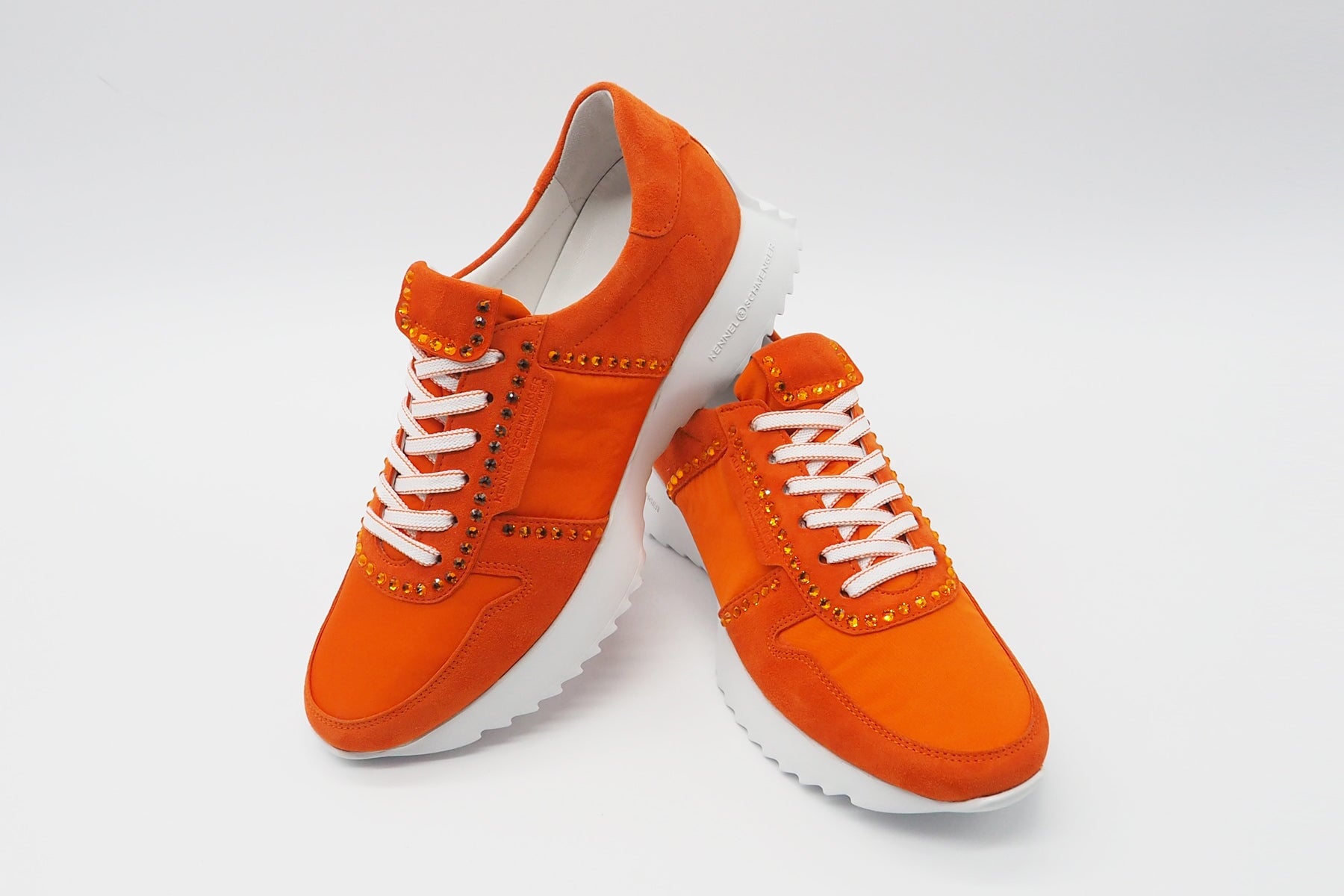 Damen Sneaker aus Veloursleder & Nylon in Orange mit Strass - Absatz 3,5cm - PULL Damen Sneaker Kennel & Schmenger