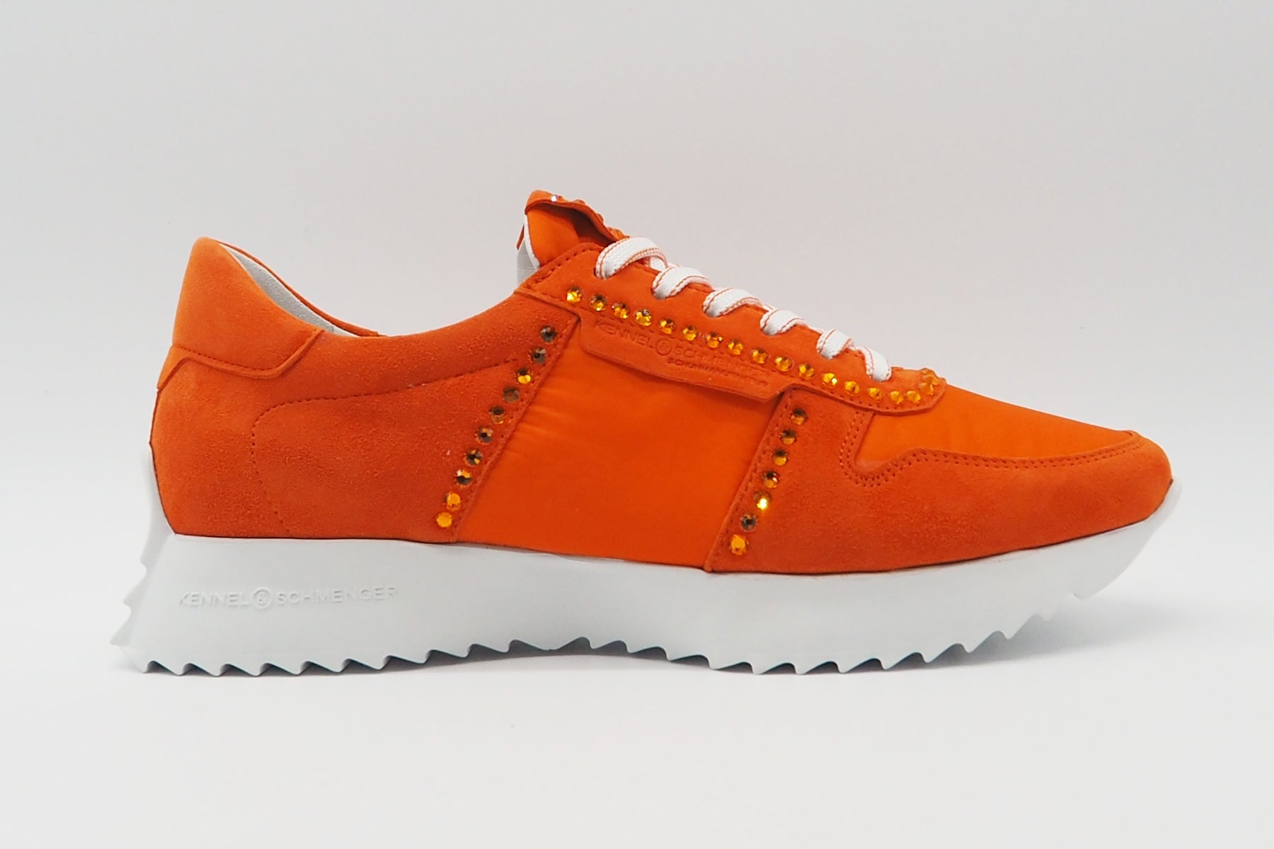Damen Sneaker aus Veloursleder & Nylon in Orange mit Strass - Absatz 3,5cm - PULL Damen Sneaker Kennel & Schmenger