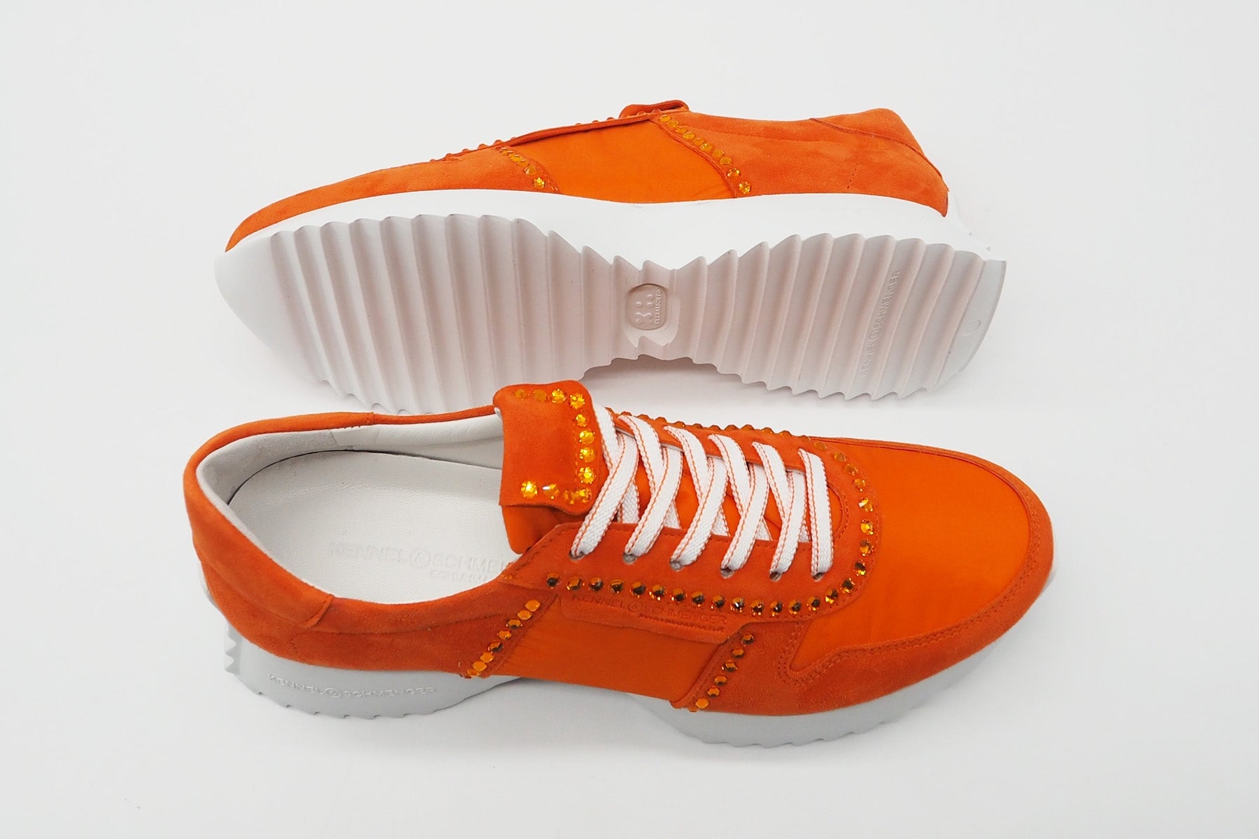 Damen Sneaker aus Veloursleder & Nylon in Orange mit Strass - Absatz 3,5cm - PULL Damen Sneaker Kennel & Schmenger