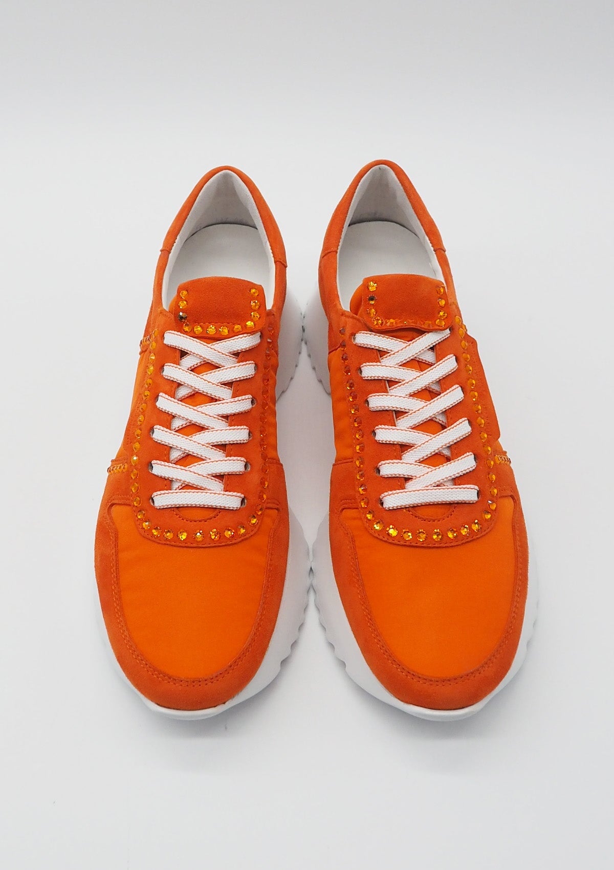 Damen Sneaker aus Veloursleder & Nylon in Orange mit Strass - Absatz 3,5cm - PULL Damen Sneaker Kennel & Schmenger