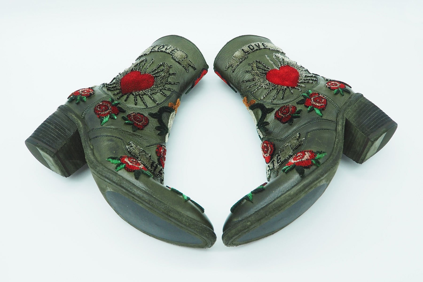 Damen Stiefelette aus Leder mit Applikationen bestickt in Dunkelgrün Damen Stiefeletten Fauzian Jeunesse