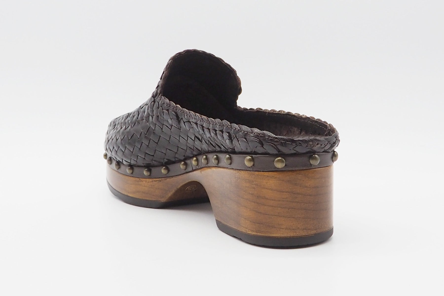 Damen Zoccoli aus geflochtenem Leder in Café mit Holzsohle Damen Mules & Sabots Pons Quintana