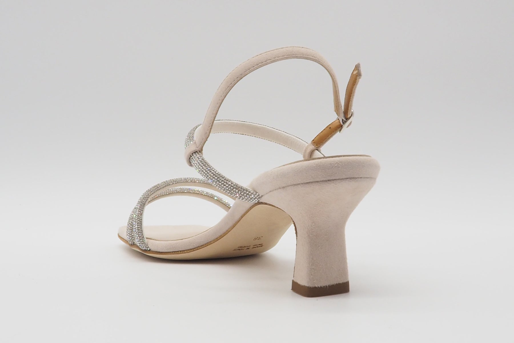 Edle Damen Absatz-Sandale aus Veloursleder in Nude mit Steinen besetzten Bänder - Absatz 6cm Damen Sandalen Karin