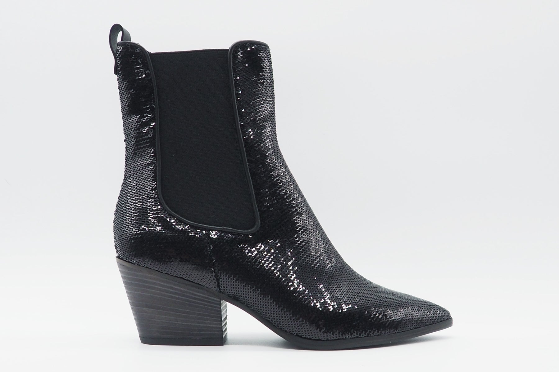 Edle Damen Chelsea-Stiefelette im Westernstil aus Pailletten in Schwarz - Dallas - Absatz 6,5cm Damen Stiefeletten Kennel & Schmenger