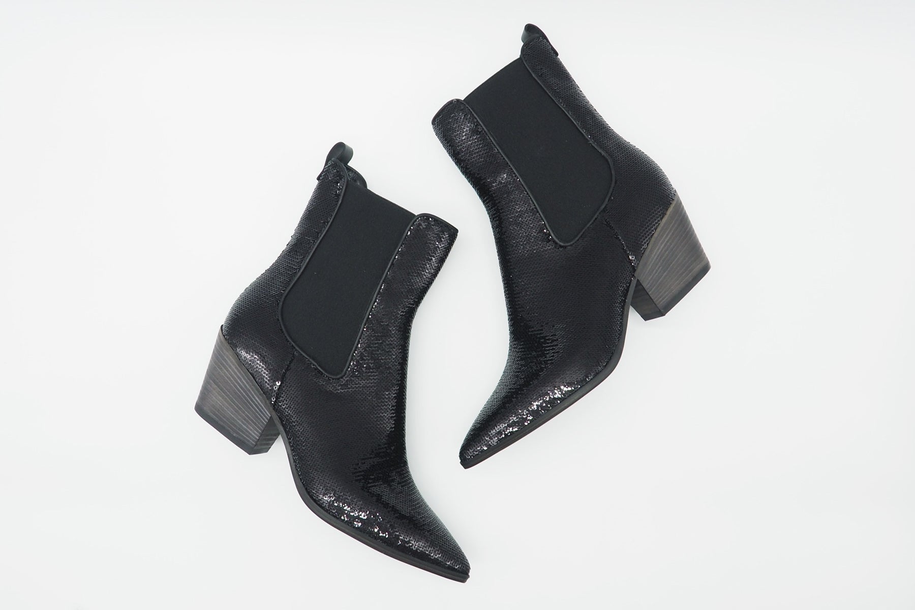 Edle Damen Chelsea-Stiefelette im Westernstil aus Pailletten in Schwarz - Dallas - Absatz 6,5cm Damen Stiefeletten Kennel & Schmenger