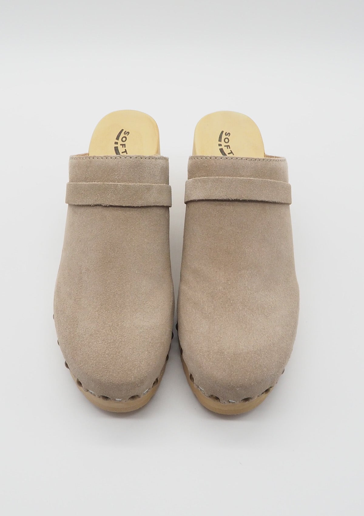 Edle Damen Pantoffel aus Veloursleder in Tope - Absatz 7cm - Henja - Clog Damen Mules & Sabots Softclox