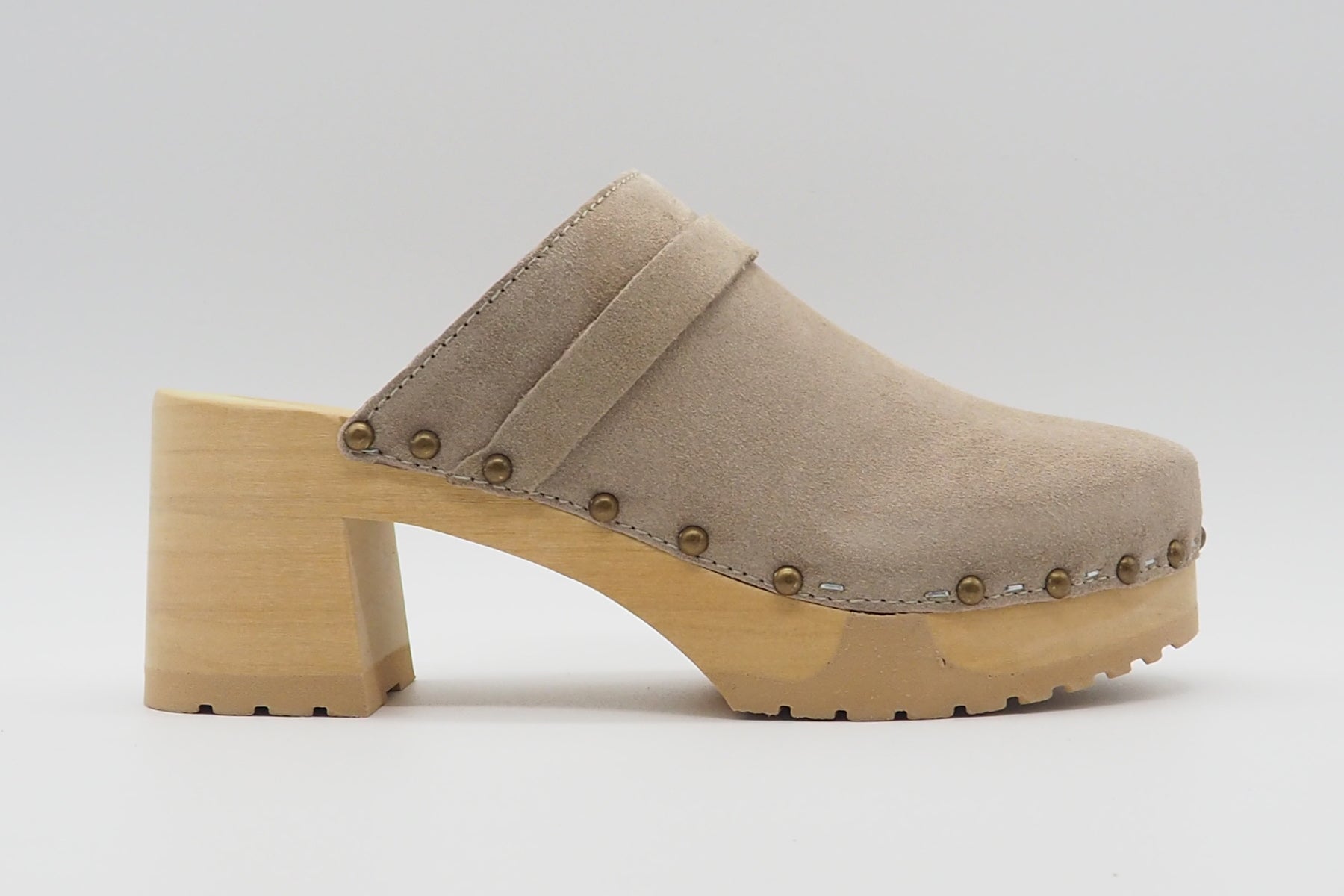 Edle Damen Pantoffel aus Veloursleder in Tope - Absatz 7cm - Henja - Clog Damen Mules & Sabots Softclox