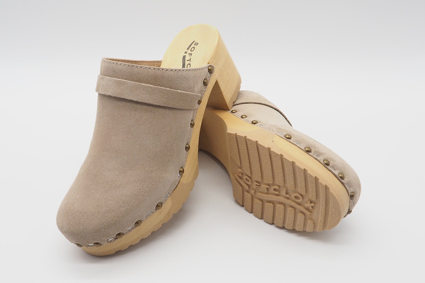 Edle Damen Pantoffel aus Veloursleder in Tope - Absatz 7cm - Henja - Clog Damen Mules & Sabots Softclox