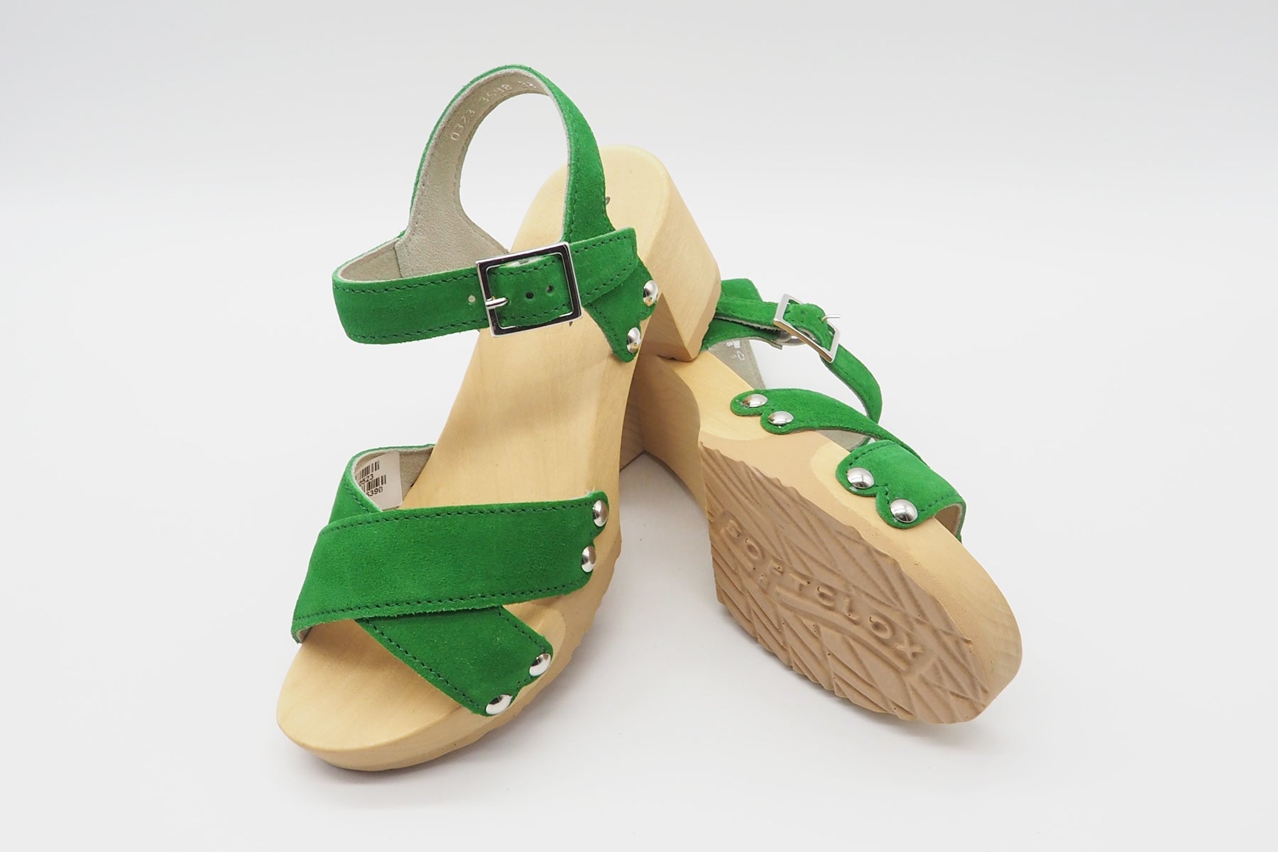 Edle Damen Sandalen aus Veloursleder in Grün - Absatz 7cm - Hanne Damen Sandalen Softclox