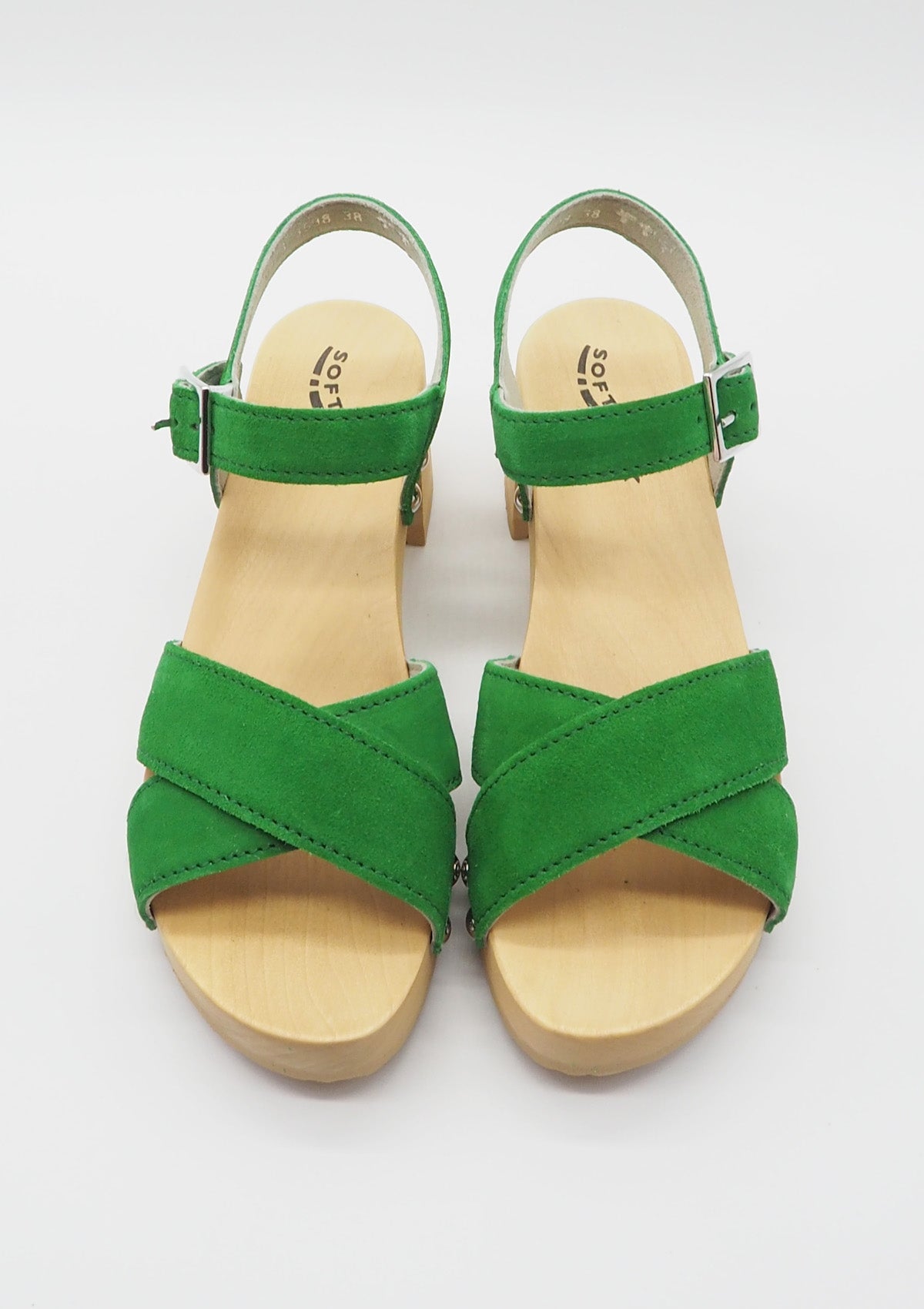 Edle Damen Sandalen aus Veloursleder in Grün - Absatz 7cm - Hanne Damen Sandalen Softclox