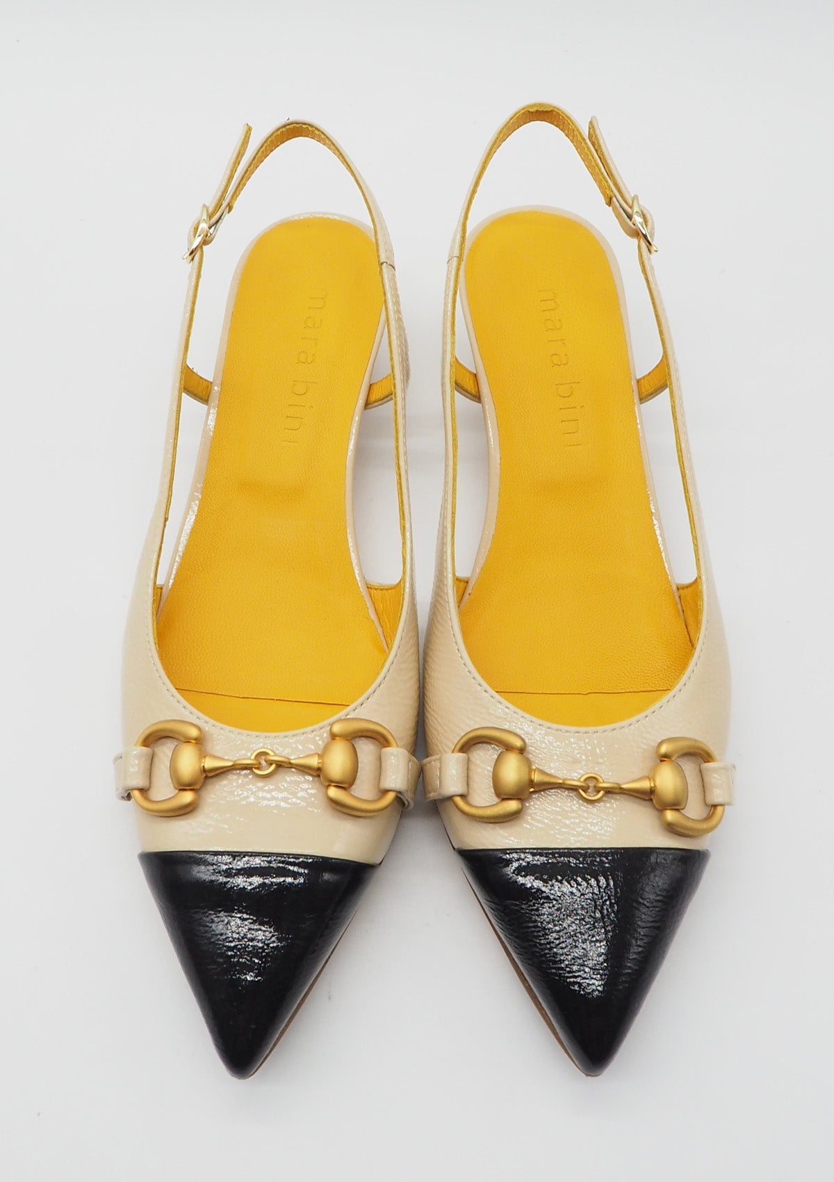 Edle Damen Slings aus Lackleder in Nude & Schwarz mit Trense - Absatz 4cm - Betty Damen Pumps & Slings Mara Bini