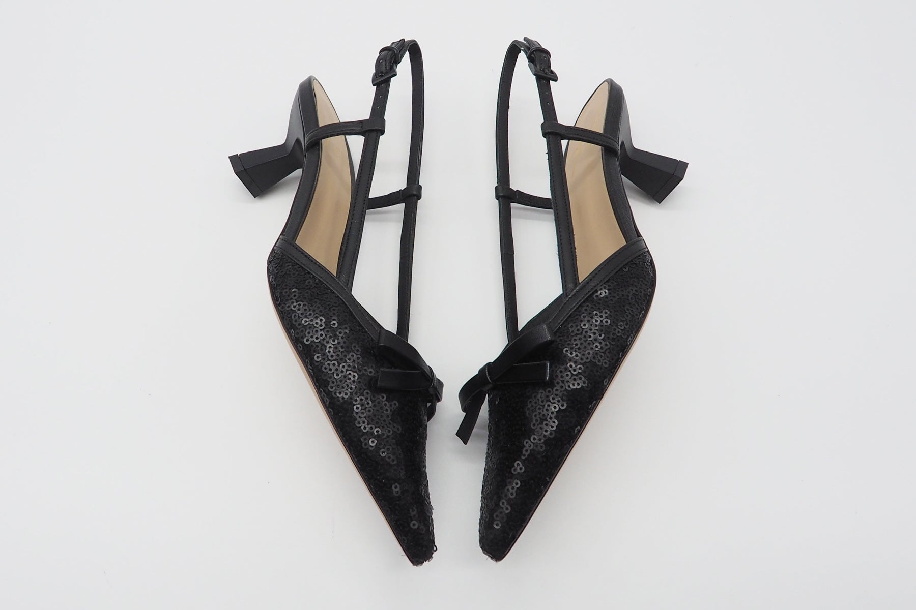 Edle Damen Slings aus Leder mit Pailletten und unterstellten Absatz - Absatz 6cm - Iamy Damen Pumps & Slings Roberto Festa