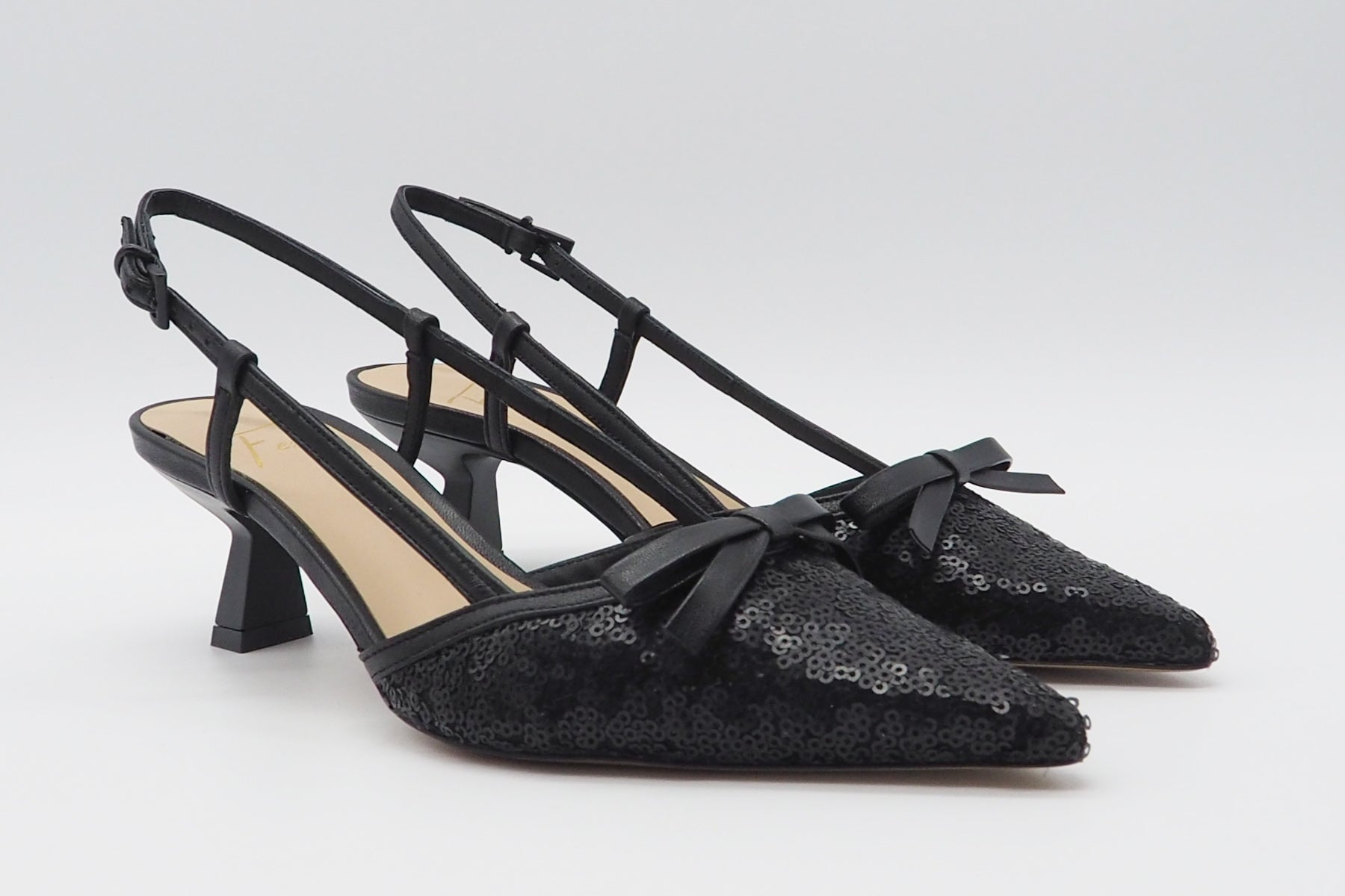 Edle Damen Slings aus Leder mit Pailletten und unterstellten Absatz - Absatz 6cm - Iamy Damen Pumps & Slings Roberto Festa