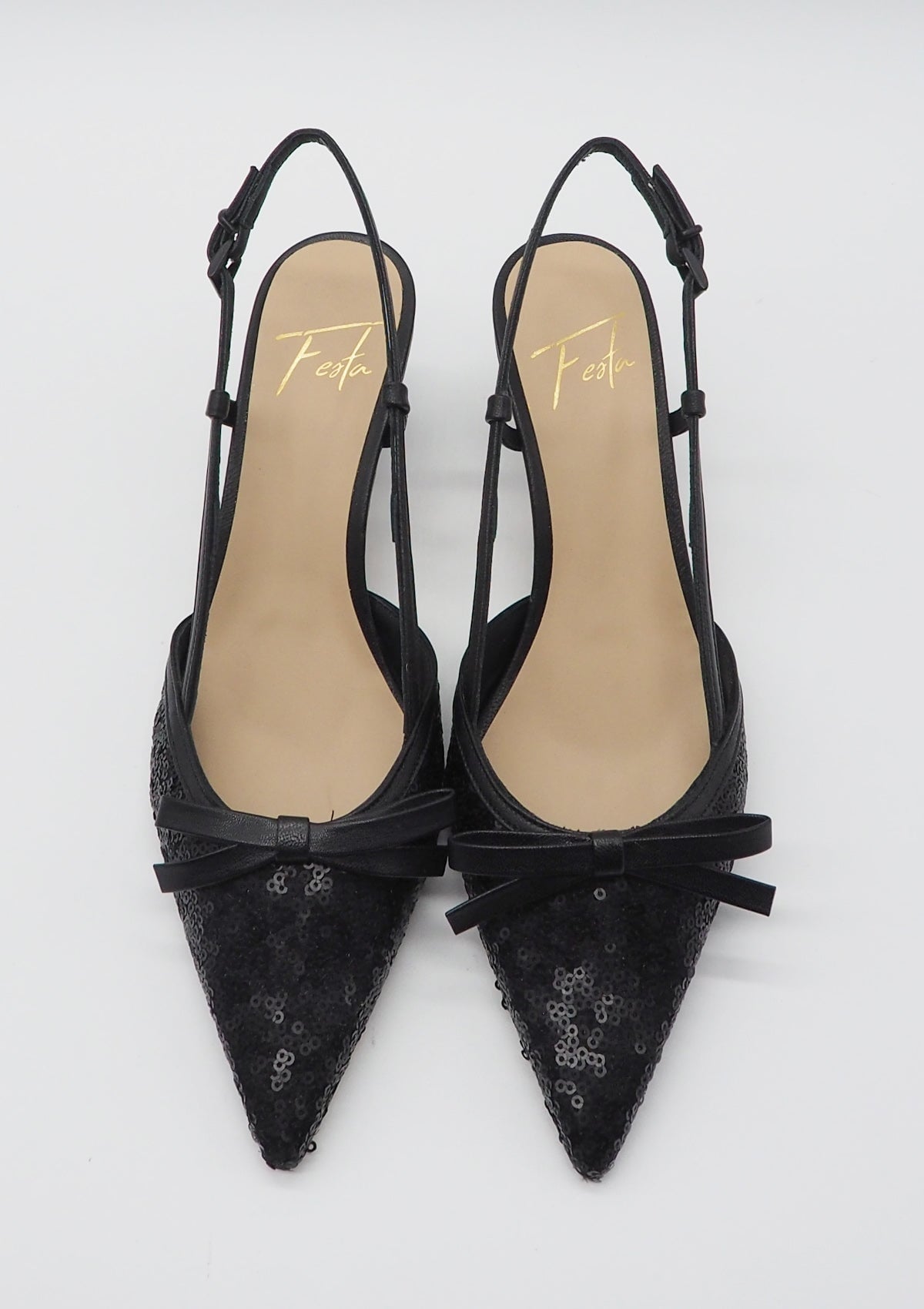 Edle Damen Slings aus Leder mit Pailletten und unterstellten Absatz - Absatz 6cm - Iamy Damen Pumps & Slings Roberto Festa