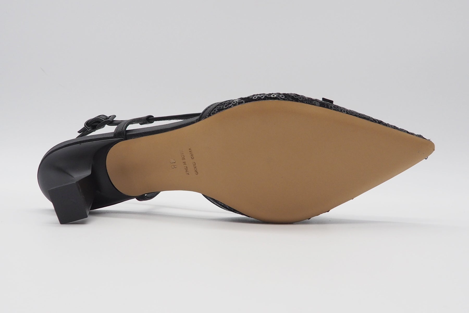 Edle Damen Slings aus Leder mit Pailletten und unterstellten Absatz - Absatz 6cm - Iamy Damen Pumps & Slings Roberto Festa