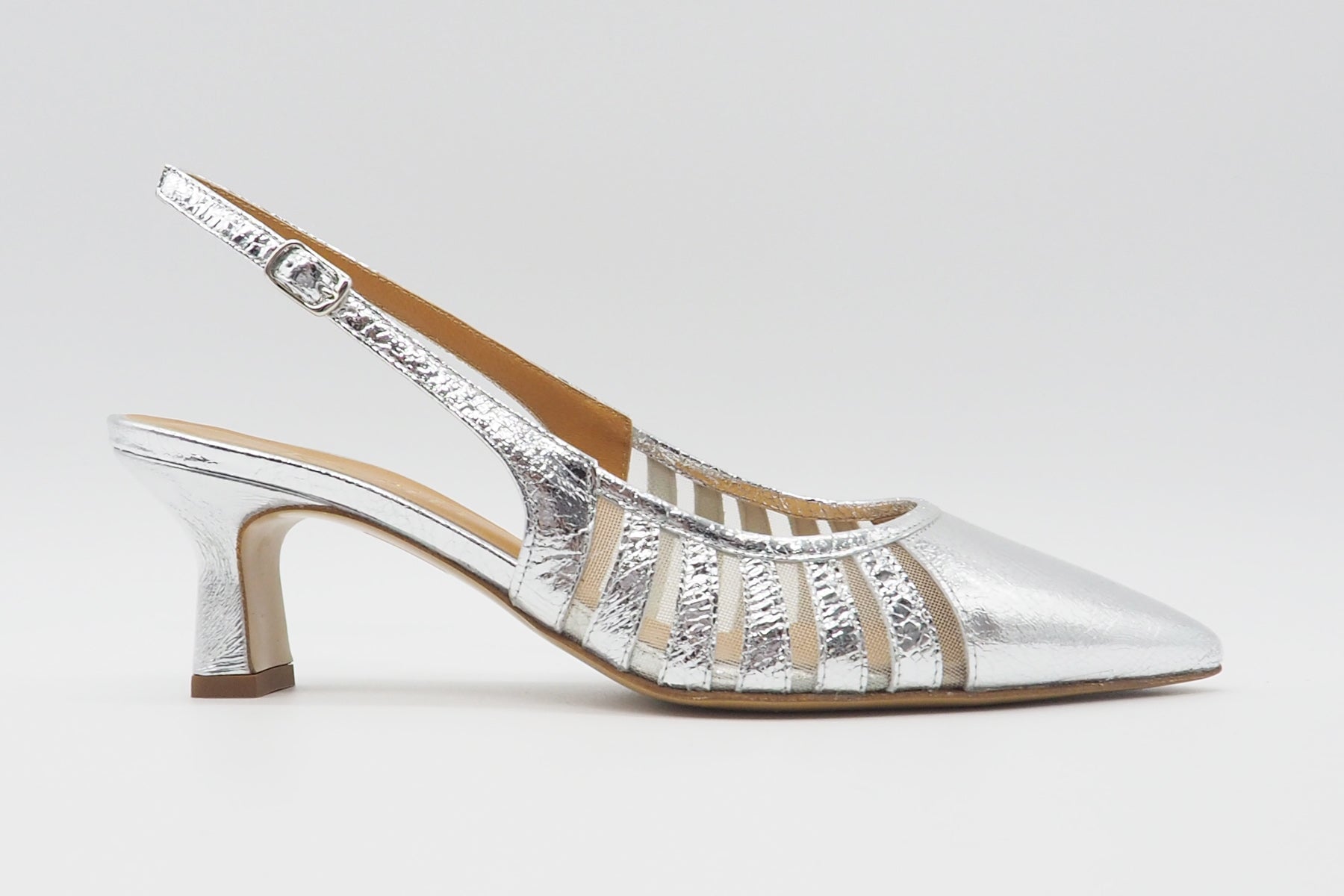 Edle Damen Slings aus Metallicleder in Silber - Absatz 5,5cm Damen Pumps & Slings Karin