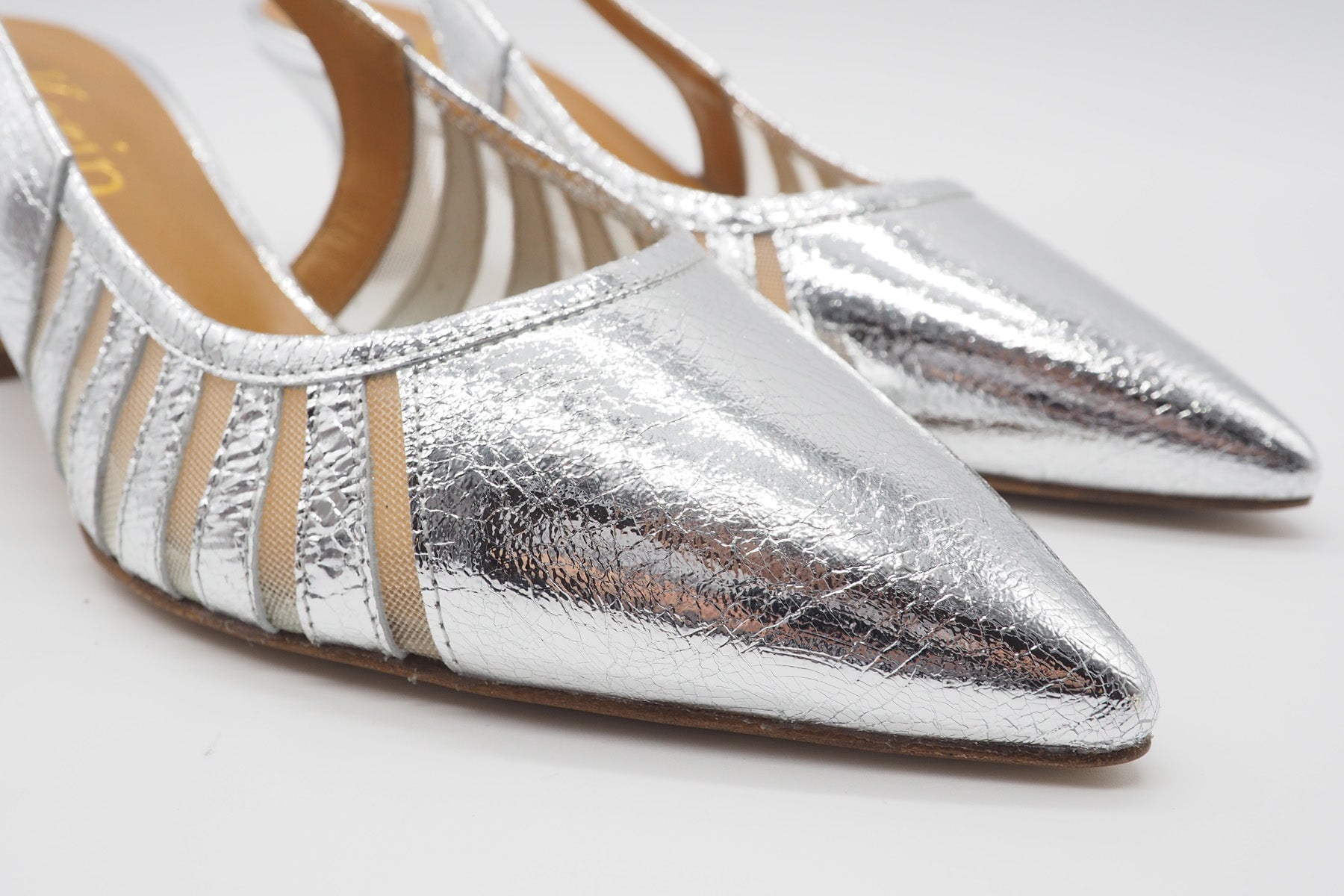 Edle Damen Slings aus Metallicleder in Silber - Absatz 5,5cm Damen Pumps & Slings Karin