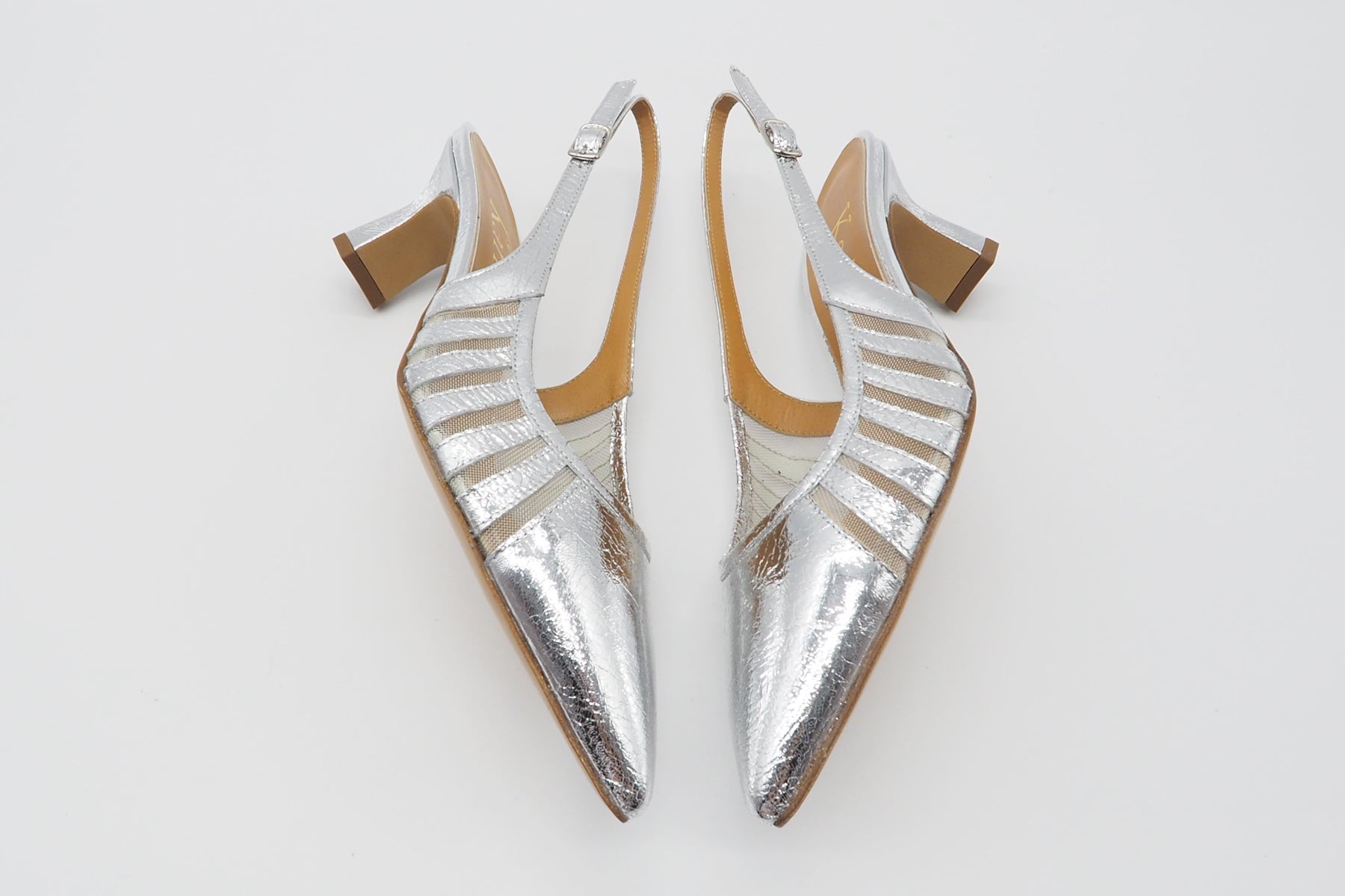 Edle Damen Slings aus Metallicleder in Silber - Absatz 5,5cm Damen Pumps & Slings Karin