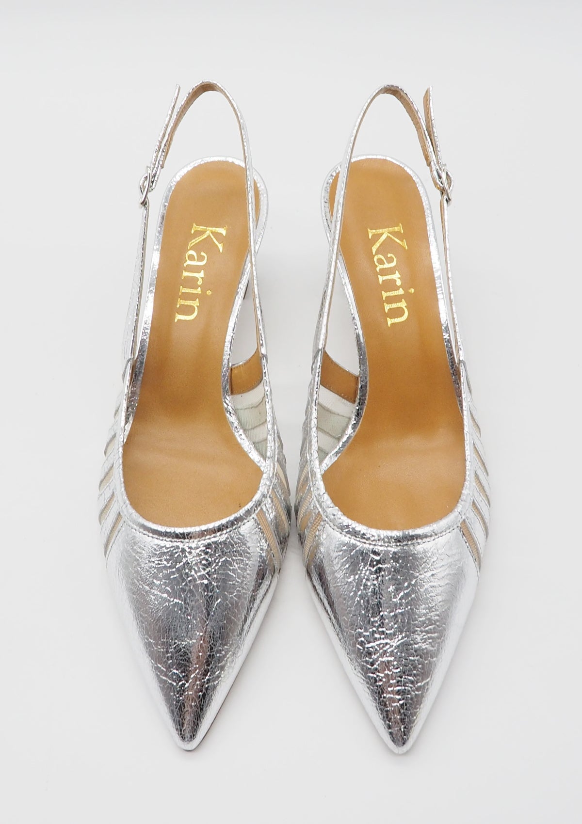 Edle Damen Slings aus Metallicleder in Silber - Absatz 5,5cm Damen Pumps & Slings Karin