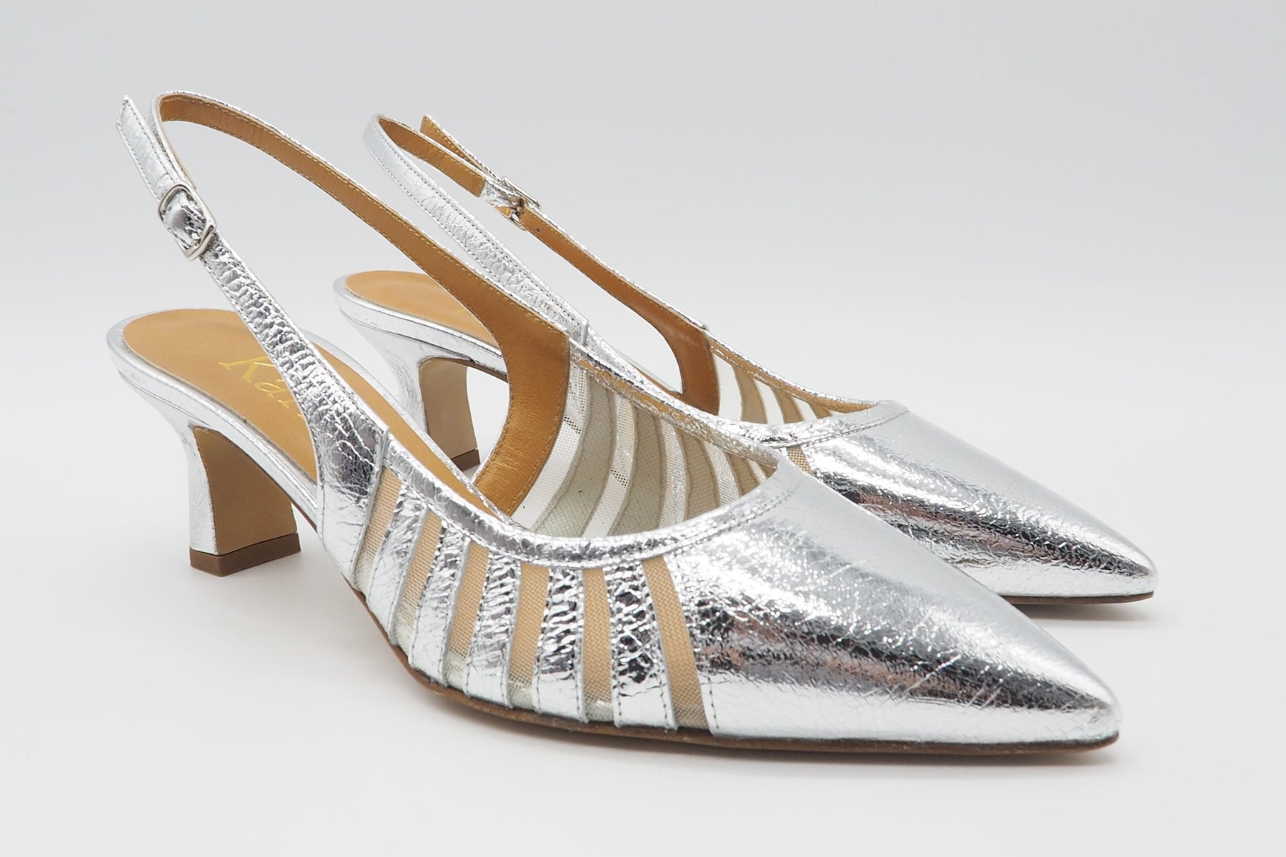 Edle Damen Slings aus Metallicleder in Silber - Absatz 5,5cm Damen Pumps & Slings Karin