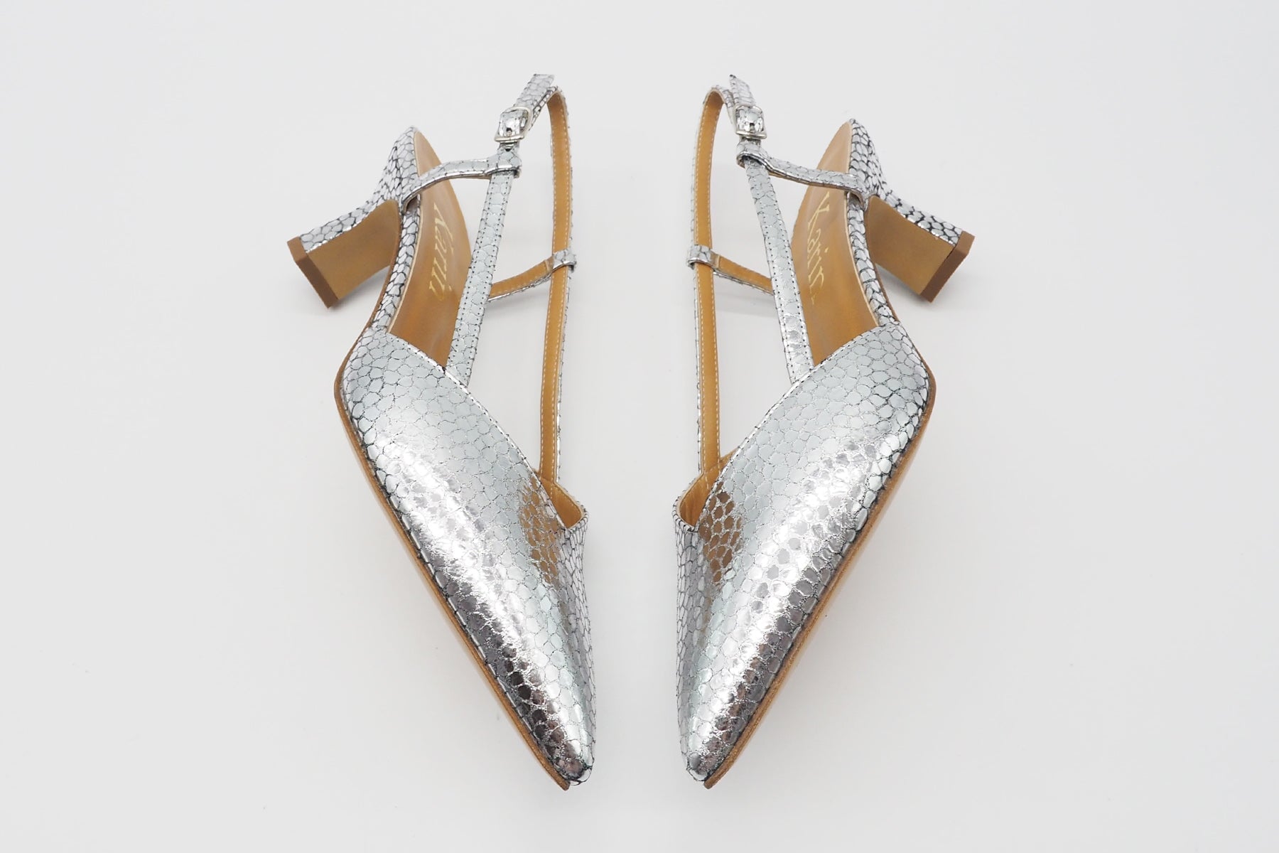 Edle Damen Slings aus Metallicleder in Silber - Absatz 6cm Damen Pumps & Slings Karin